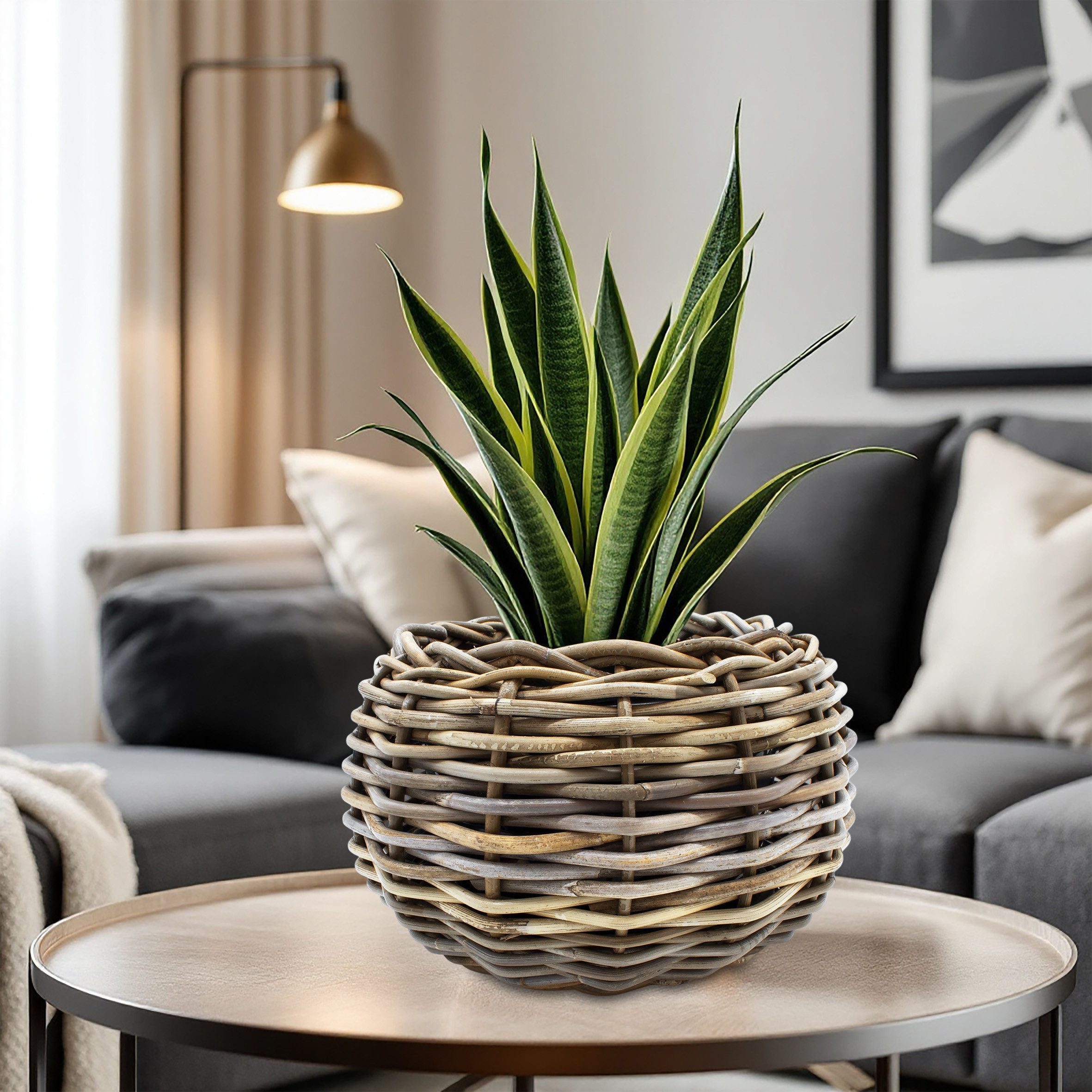 Spetebo Blumentopf Rattan Pflanztopf mit Kunststoff Einsatz (Anzahl, 1 St., Stück), mit 100 % wasserdichtem Innenkübel