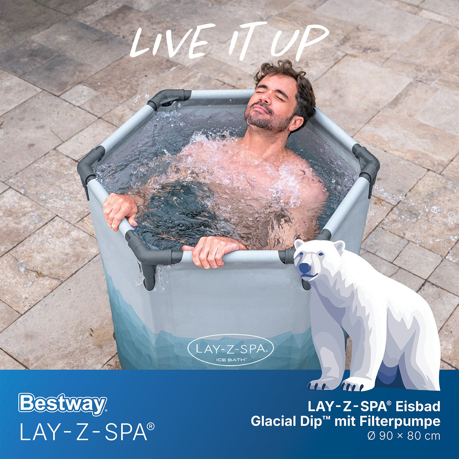 Bestway Pool LAY-Z-SPA Eisbad Glacial Dip (Set, mit Filterpumpe, Ø 90 x 80 cm), Integrierter Ganzjahresschutz Polar-Shield