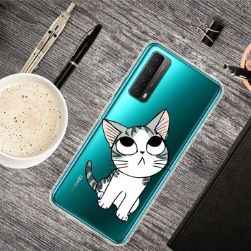 Wigento Handyhülle Für Huawei P Smart 2021 Silikon Case TPU Motiv Katze Schutz Muster Tasche Hülle Cover Etuis Zubehör Transparent