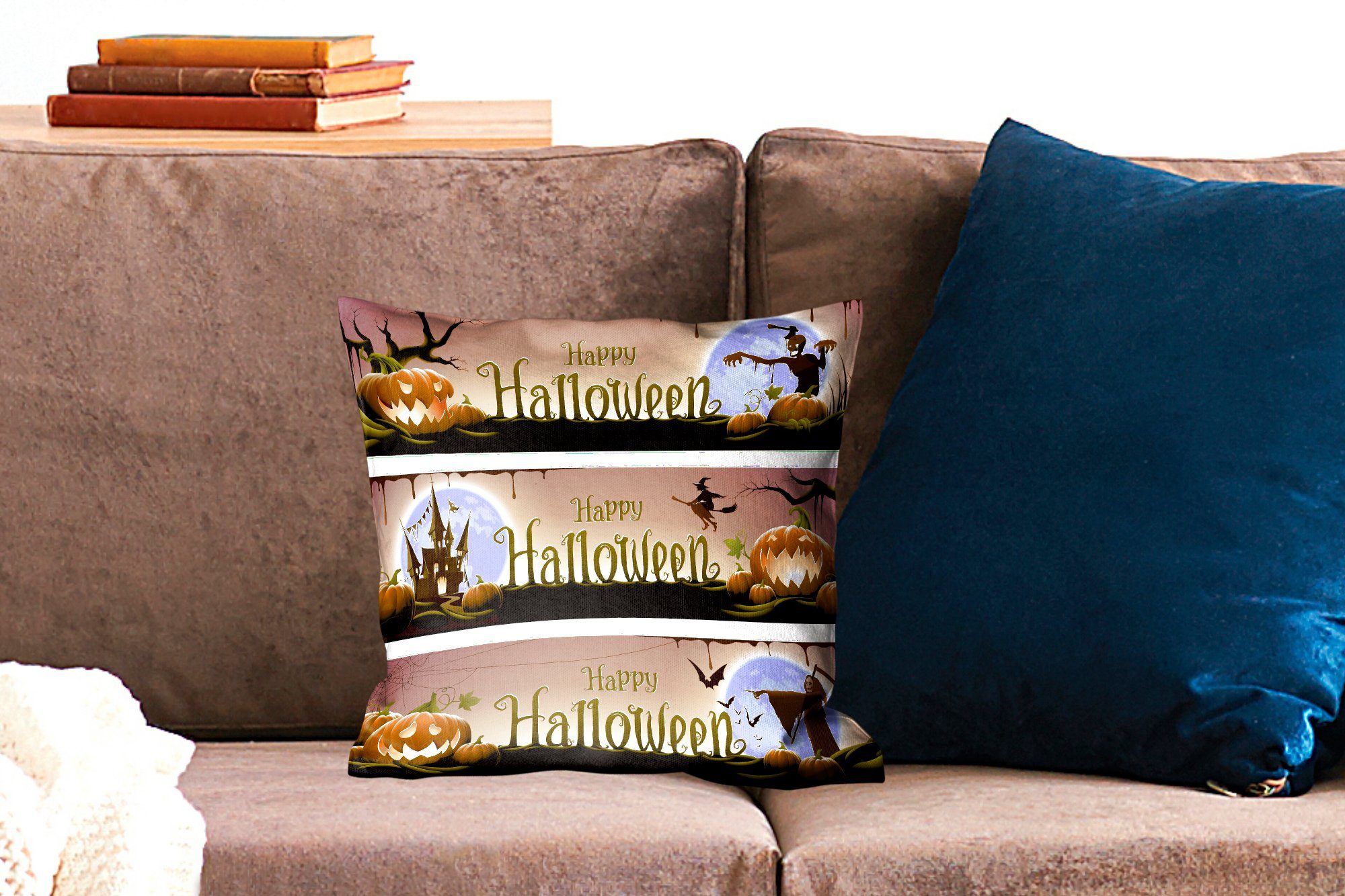 MuchoWow Dekokissen Eine dreiteilige Illustration Zierkissen Wohzimmer, von Füllung Sofakissen Halloween, mit Deko, Schlafzimmer, für
