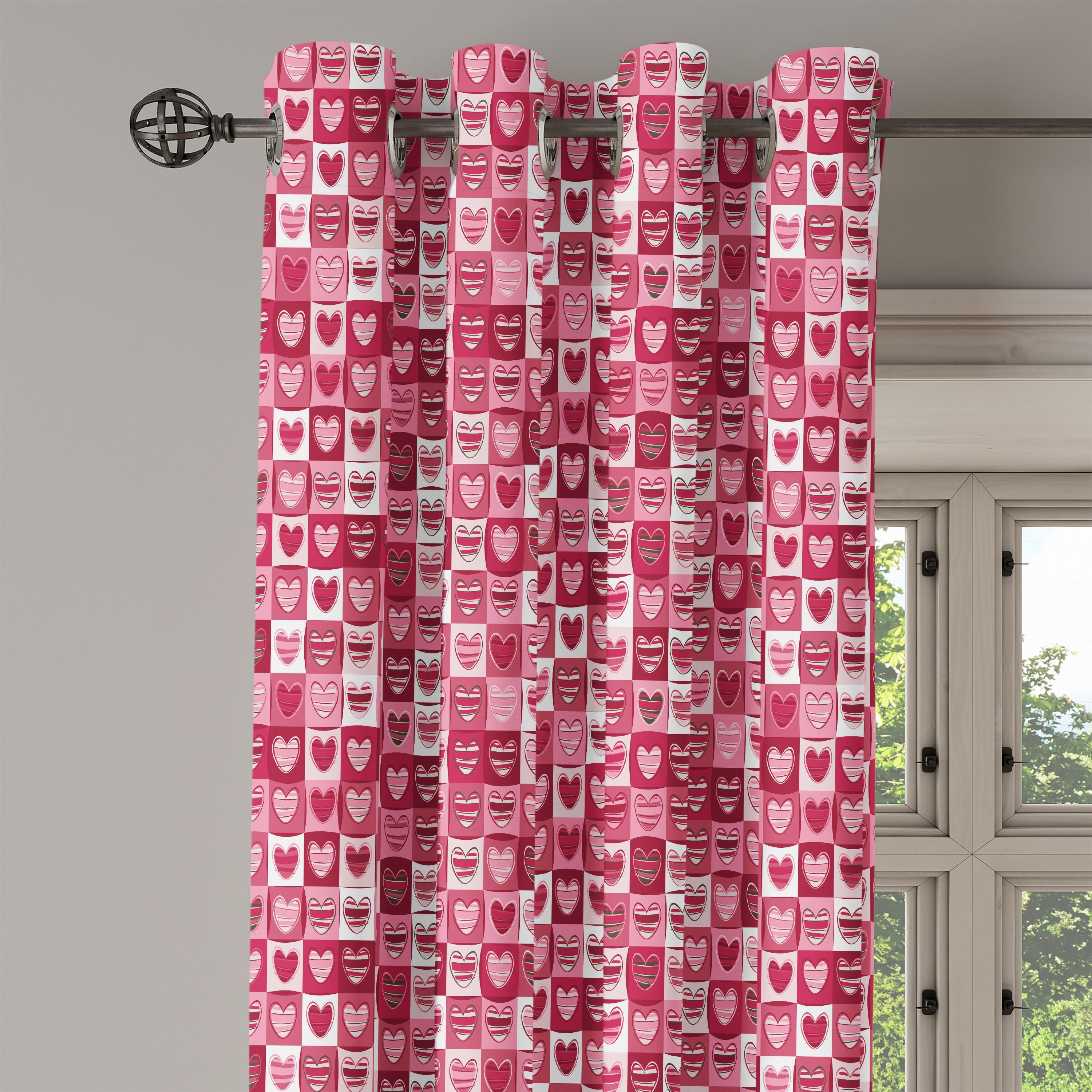 Gardine Dekorative 2-Panel-Fenstervorhänge für Abakuhaus, Vintage rosa, Weiß, Wohnzimmer, Schlafzimmer Geometric