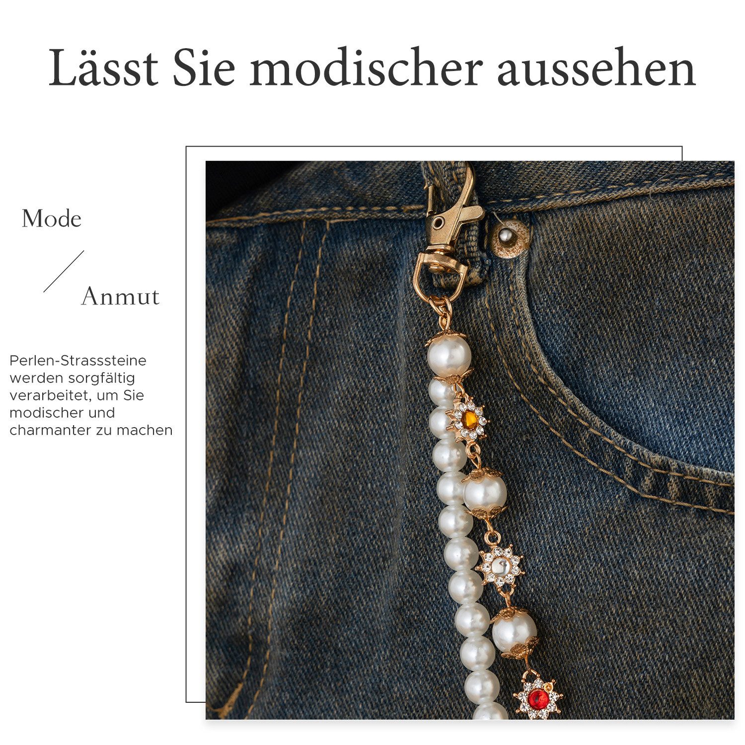 Refttenw Hosenkette Jeans Hosenkette,Taillenkette, Kettenzubehör,mit Perlenschmuck