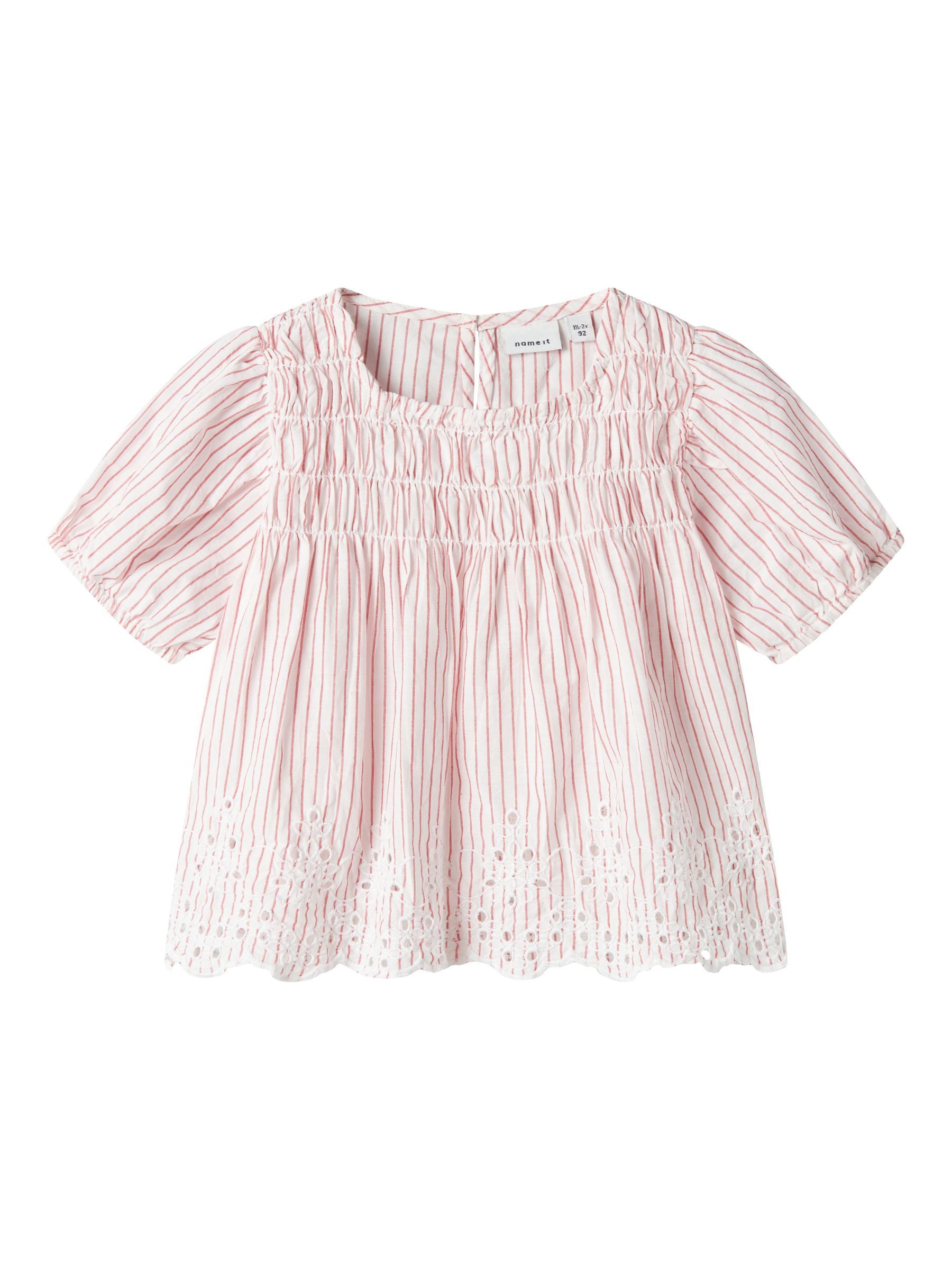 Name It T-Shirt Gestreiftes Kurzarm- mit Lochstickerei, Baumwolle NMFFESINNE SS TOP