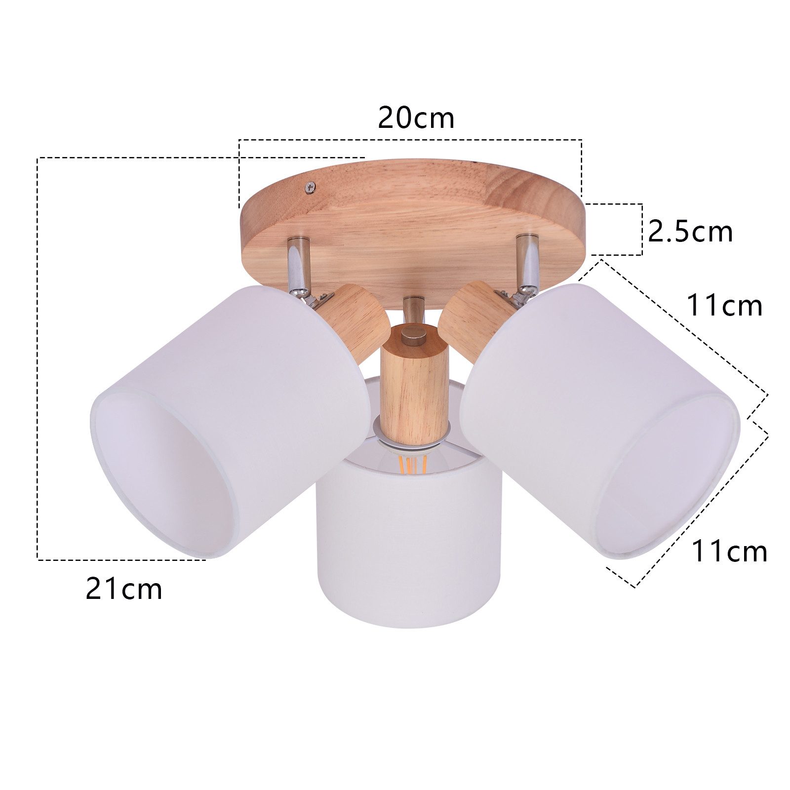 Nettlife Deckenstrahler 3-Flammig Rund Holz Strahler Deckenleuchte E14 25W, schwenkbar 350°, ohne Leuchtmittel, Deckenleuchte für Küche Wohnzimmer Schlamfzimmer – Bild 5 von 5