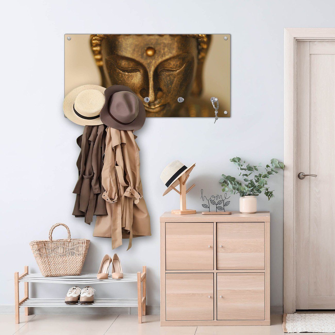 banjado Garderobenleiste Glas Buddha Gold (Wandgarderobe, günstig online kaufen