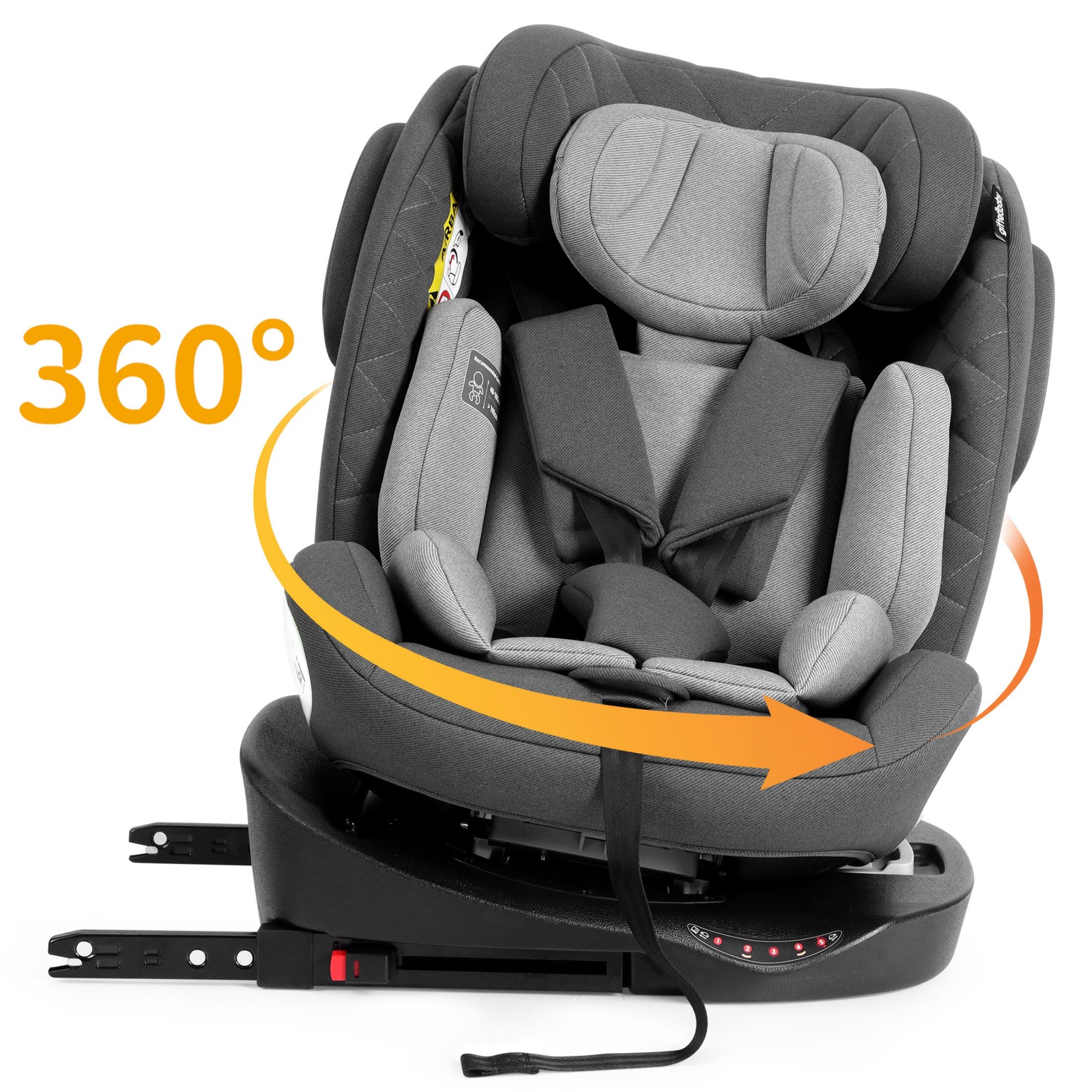 autolock Autokindersitz 360° drehbarer i-Size Kindersitz mit ISOFIX & Top Tether, ECE R129, 40–150 cm (0–36 kg), ab Geburt bis 12 Jahre, grau