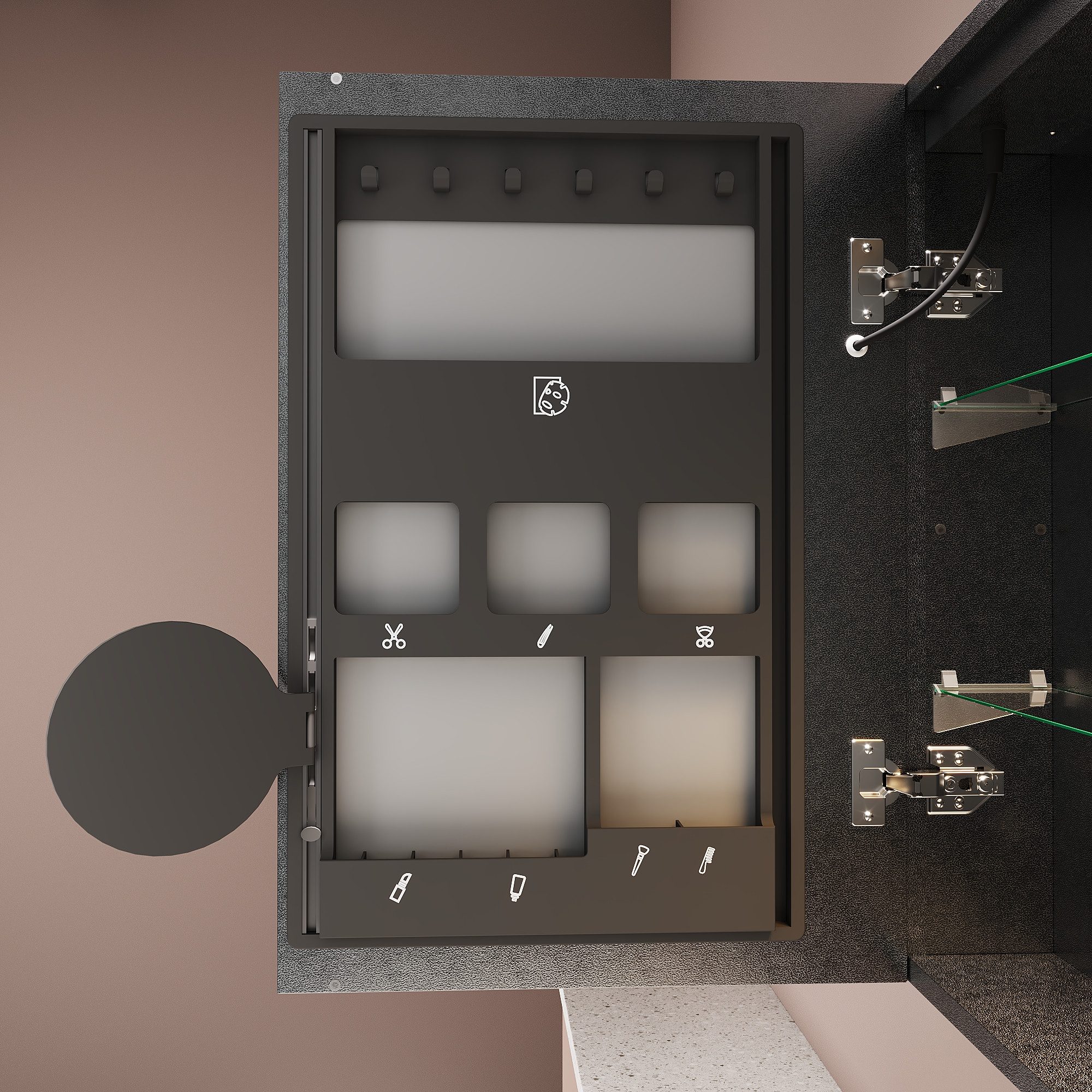 SONNI Spiegelschrank Spiegelschrank Badezimmerschrank 70×65cm Bestseller mit 3-farbiger dimmbarer Beleuchtung – Bild 5 von 5