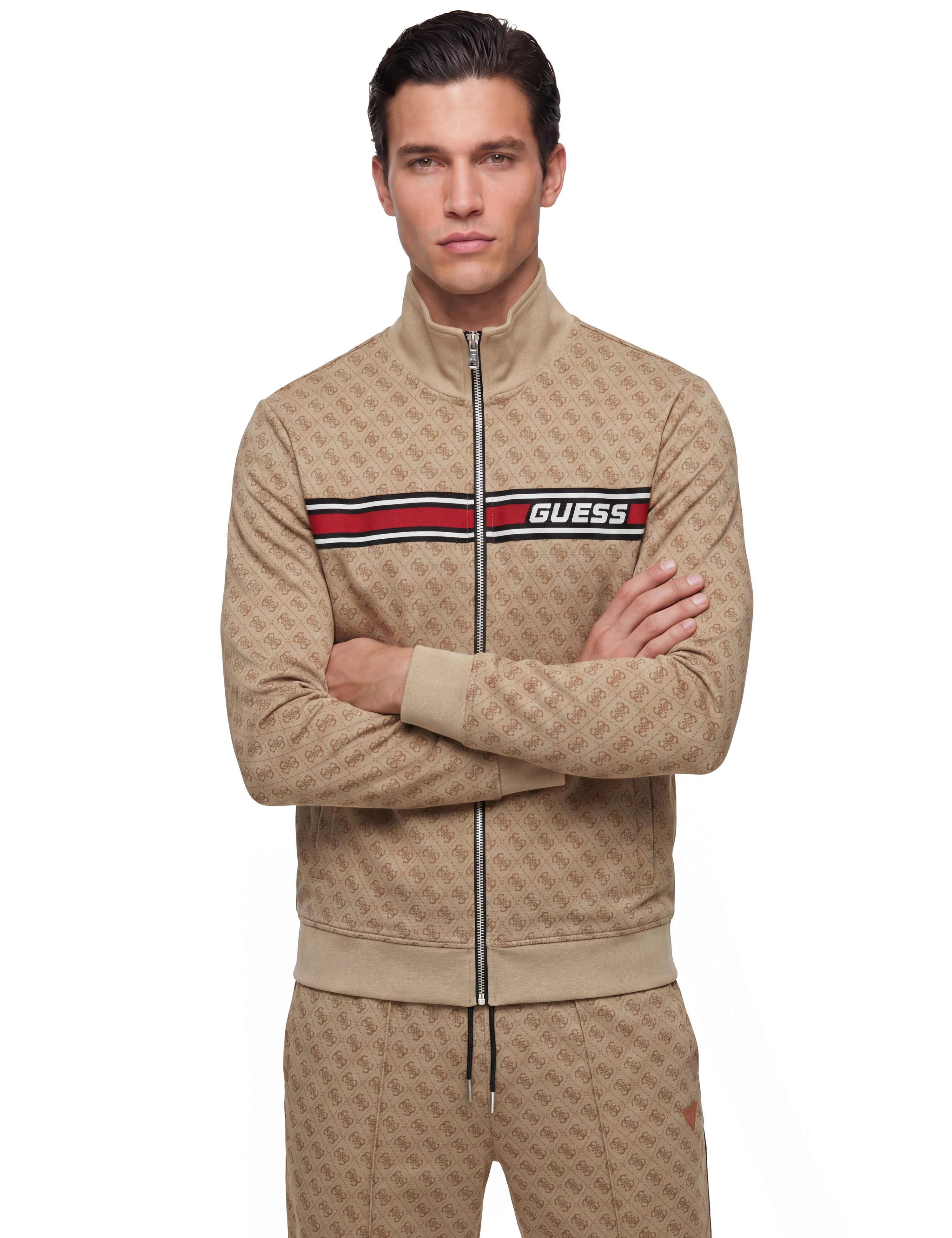 Guess Sweatjacke KORBIN Stehkragen, Regular Fit, Eingrifftaschen