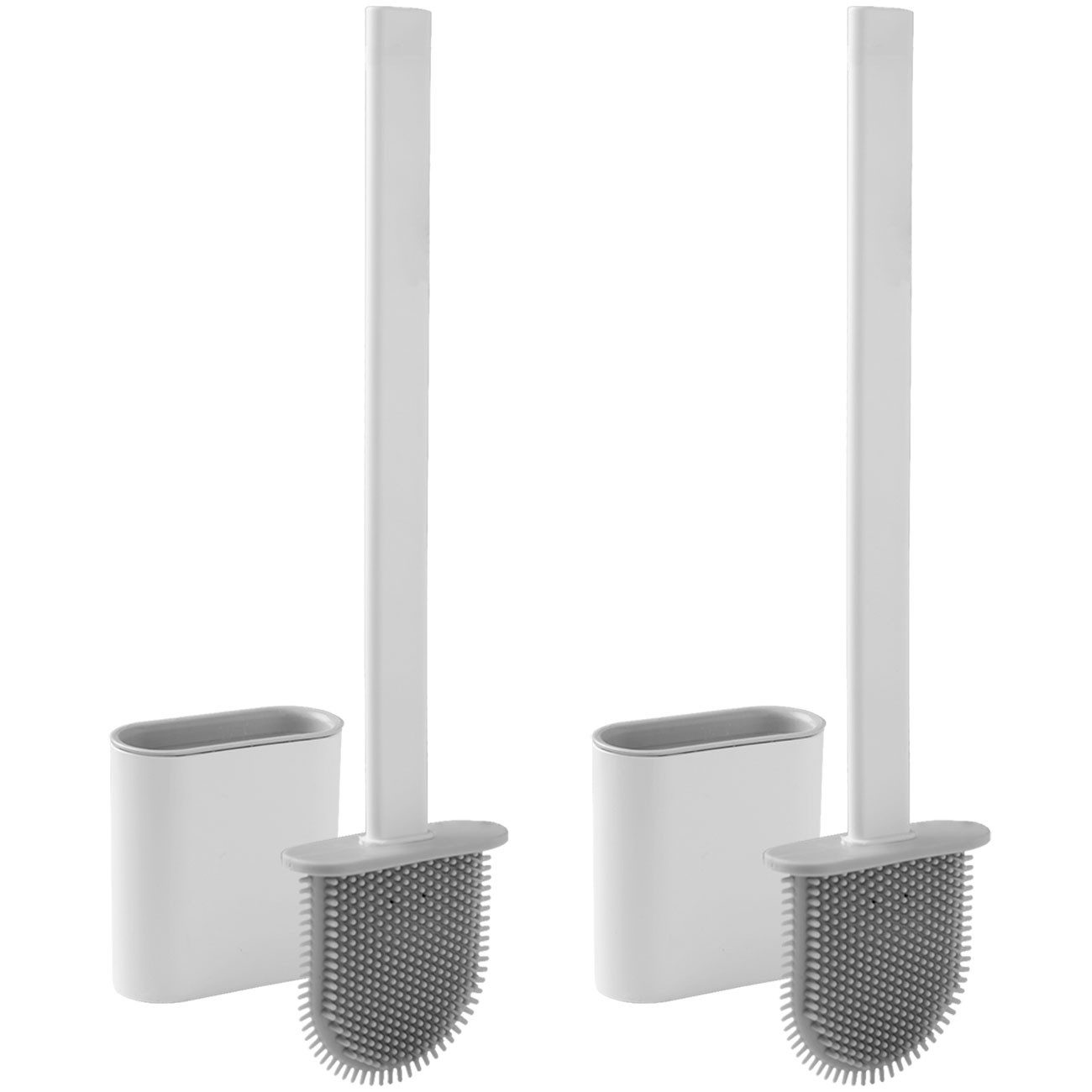 Casativo WC-Reinigungsbürste Silikon-WC-Bürsten Set grau/weiß & schwarz 2er/4er Toilettenbürsten, (4-tlg), luftdurchlässiger Bürstenhalter/Bürsten-Stiel: L 26 cm/