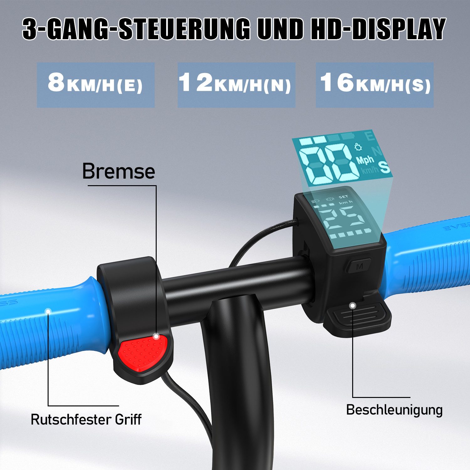 EVERCROSS TECH Elektro-Kinderroller E6 7'' E-Scooter für Kinder 6-12 Jahren, bis zu 15 km, Max 16KM/H, LED Display, 3 Gänge, Anti-Rutsch-Pedal