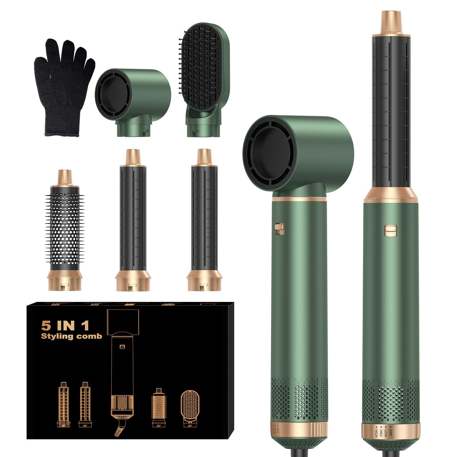 UKLISS Multihaarstyler 5-in-1-Hot-Styling-Bürsten-Set, Airstyler mit Rundbürstenföhn, Glätten,Trocknen,Volumen&Locken, All-in-One Hairstyler
