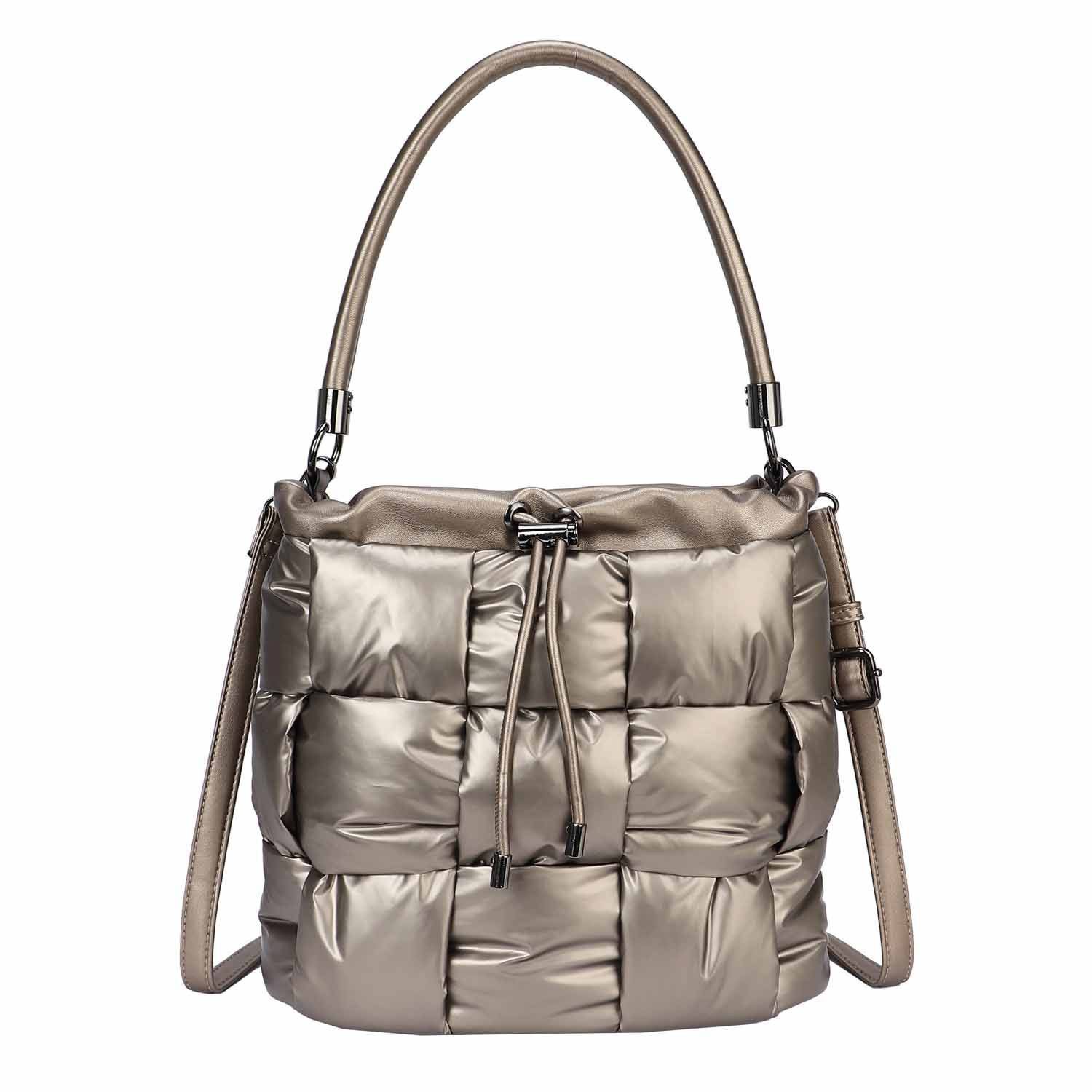 ITALYSHOP24 Schultertasche Damen Tasche Nylon Puffer Shopper Bucket Hobo Bag Crossover Freizeit, Umhängetasche CrossBody Beuteltasche Nylontasche City Bag Reise Leicht