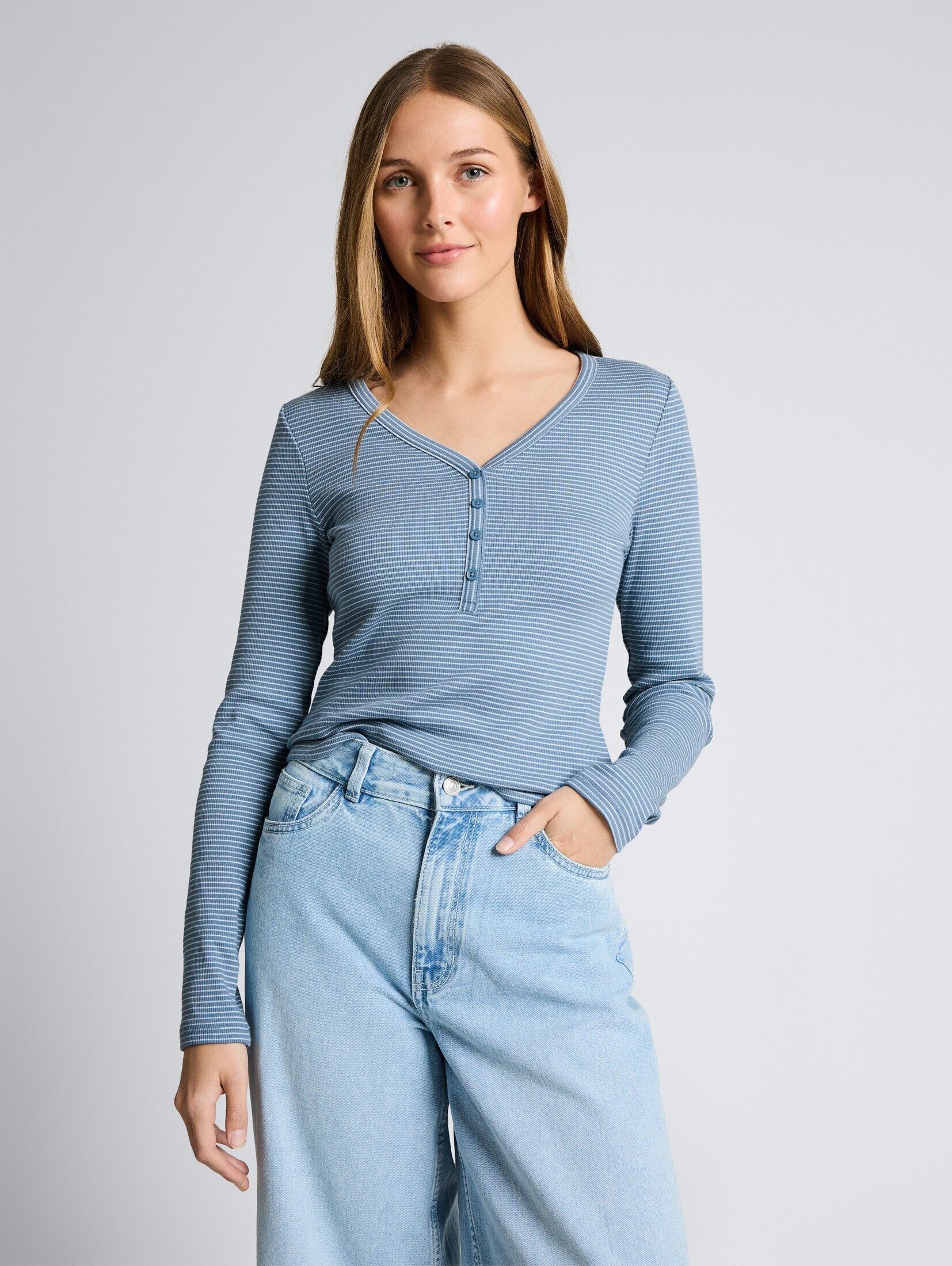 TOM TAILOR Denim Langarmshirt T-Shirt Slim Fit Henley Langarmshirt mit Stre günstig online kaufen