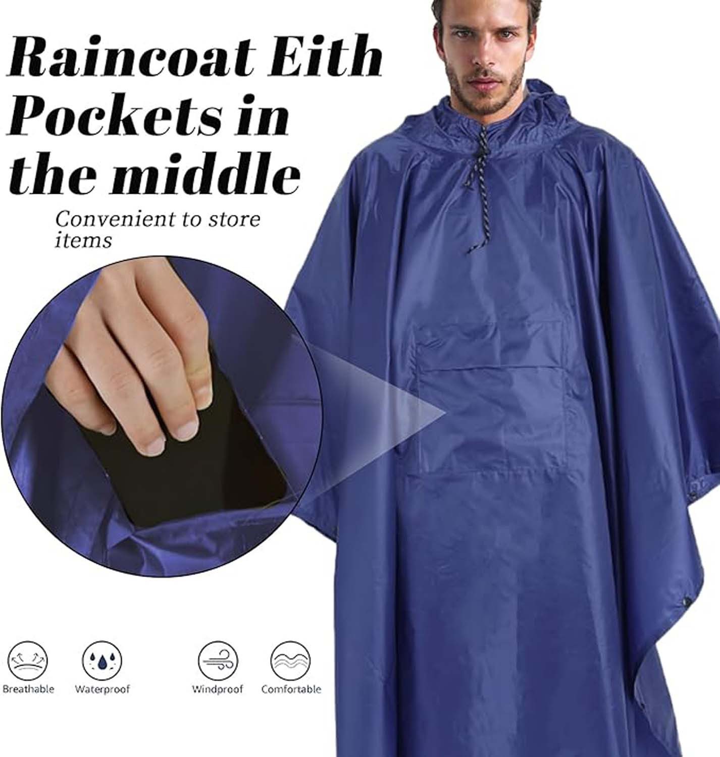 Coonoor Regenjacke Regencape mit Kapuze 3 in 1 Multifunktional Atmungsaktiv – Bild 4 von 5
