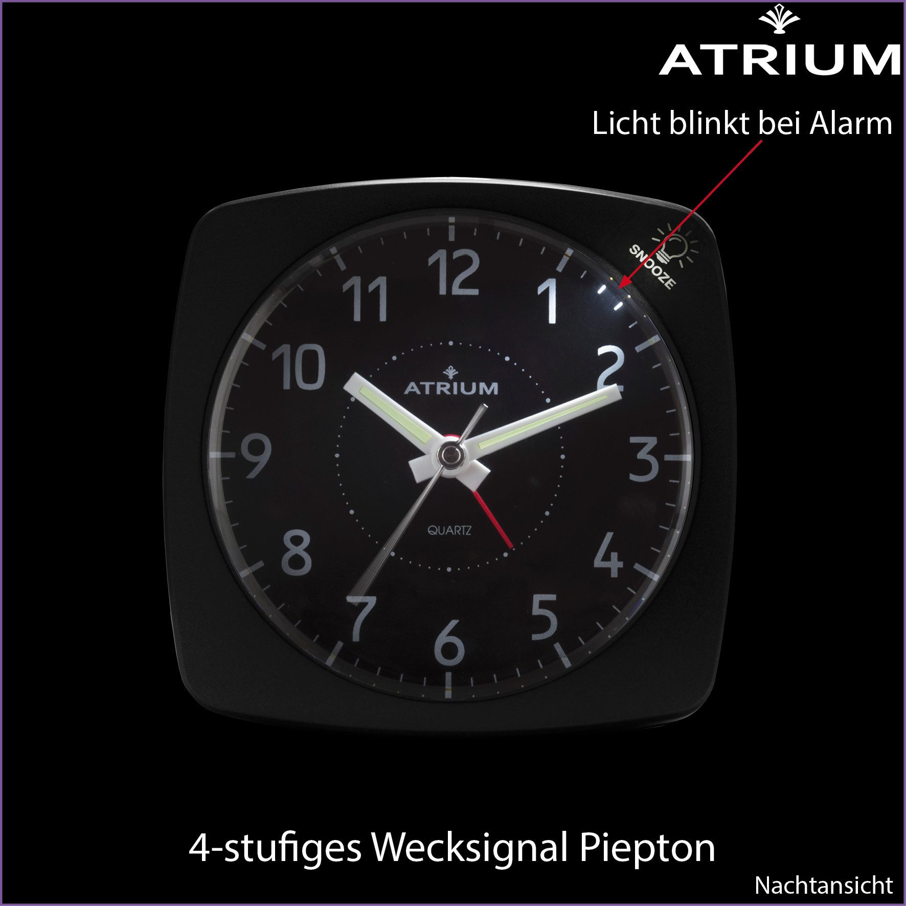Atrium Quarzwecker A251 Analog Quarz ohne Ticken Licht Snooze Klassisch Modern – Bild 5 von 5