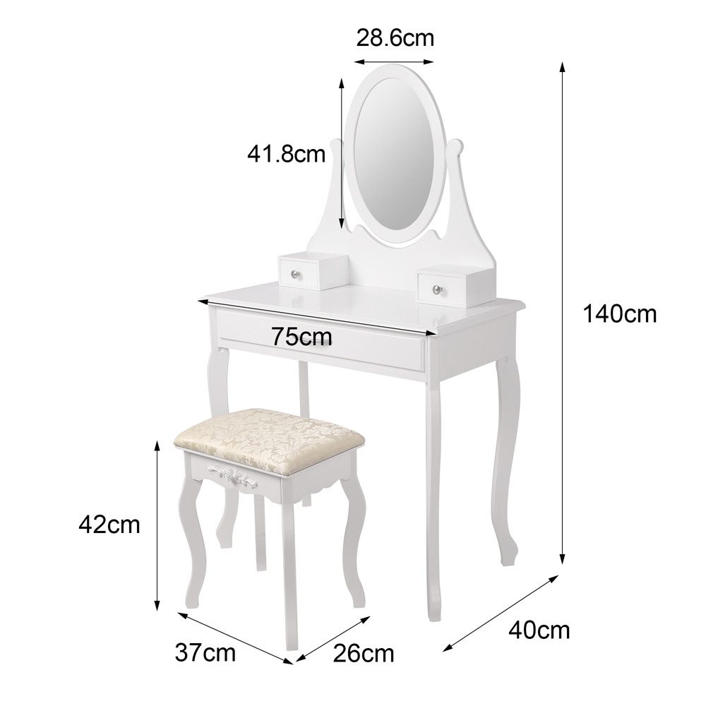 ML-DESIGN Schminktisch Kosmetiktisch mit Spiegel und Hocker aus MDF Holz Make-up Tisch, Tisch 75x140x40 cm Weiß 3 Spiegel klappbar und 3 Schubladen