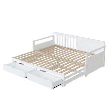 IDEASY Bettgestell Multifunktionales Zwei-in-Eins-Tagesbett mit Kiefernbett, Schubladen, weiß/grau, multifunktionales Schlafsofa, 90 x 190 und 90 x 190 cm