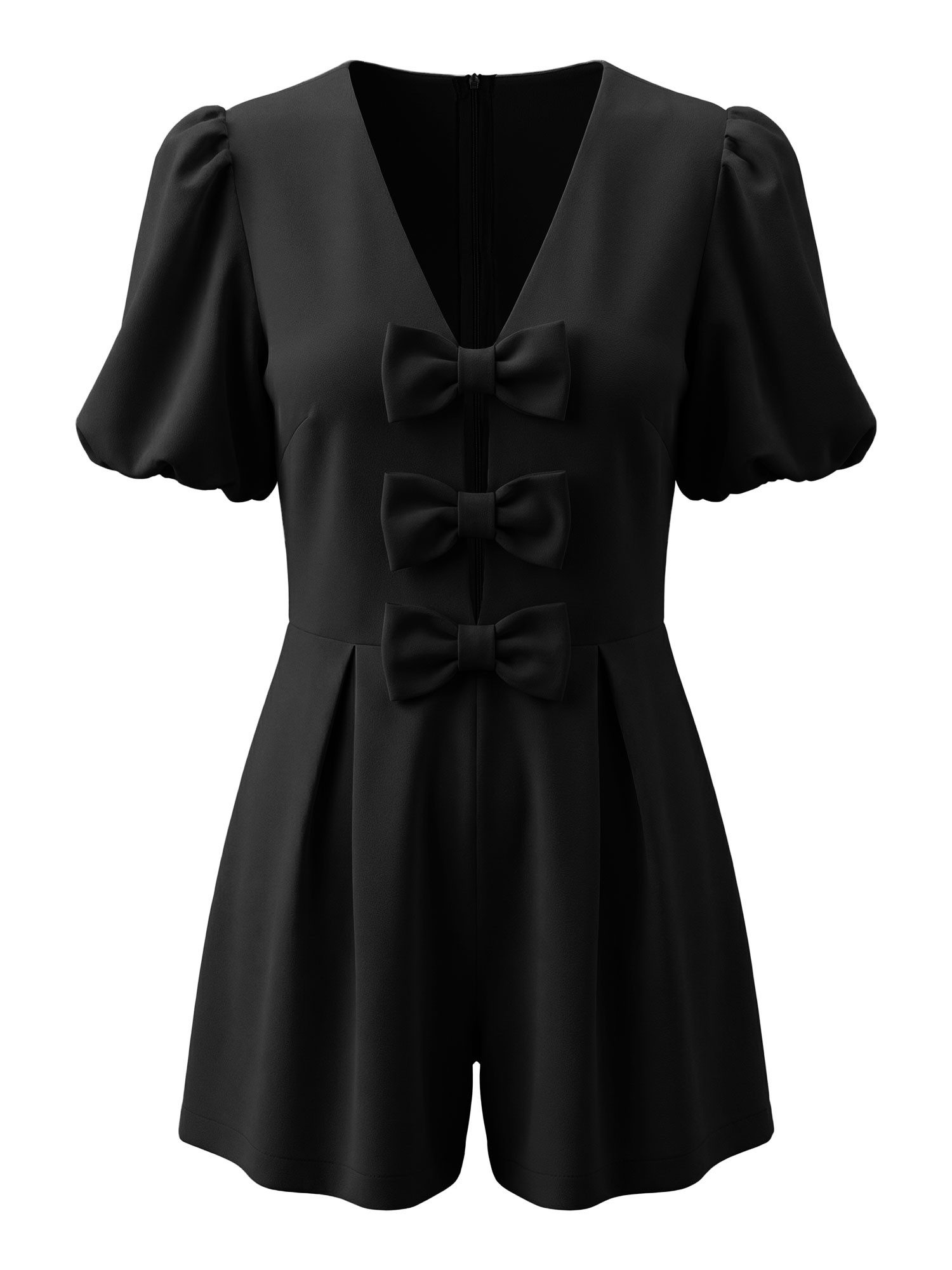 Imily Bela Strampler Damen Jumpsuits mit Schleife vorne und Puffärmeln (Packung, 1-tlg., 1per-Pack) einfarbig – Bild 2 von 5