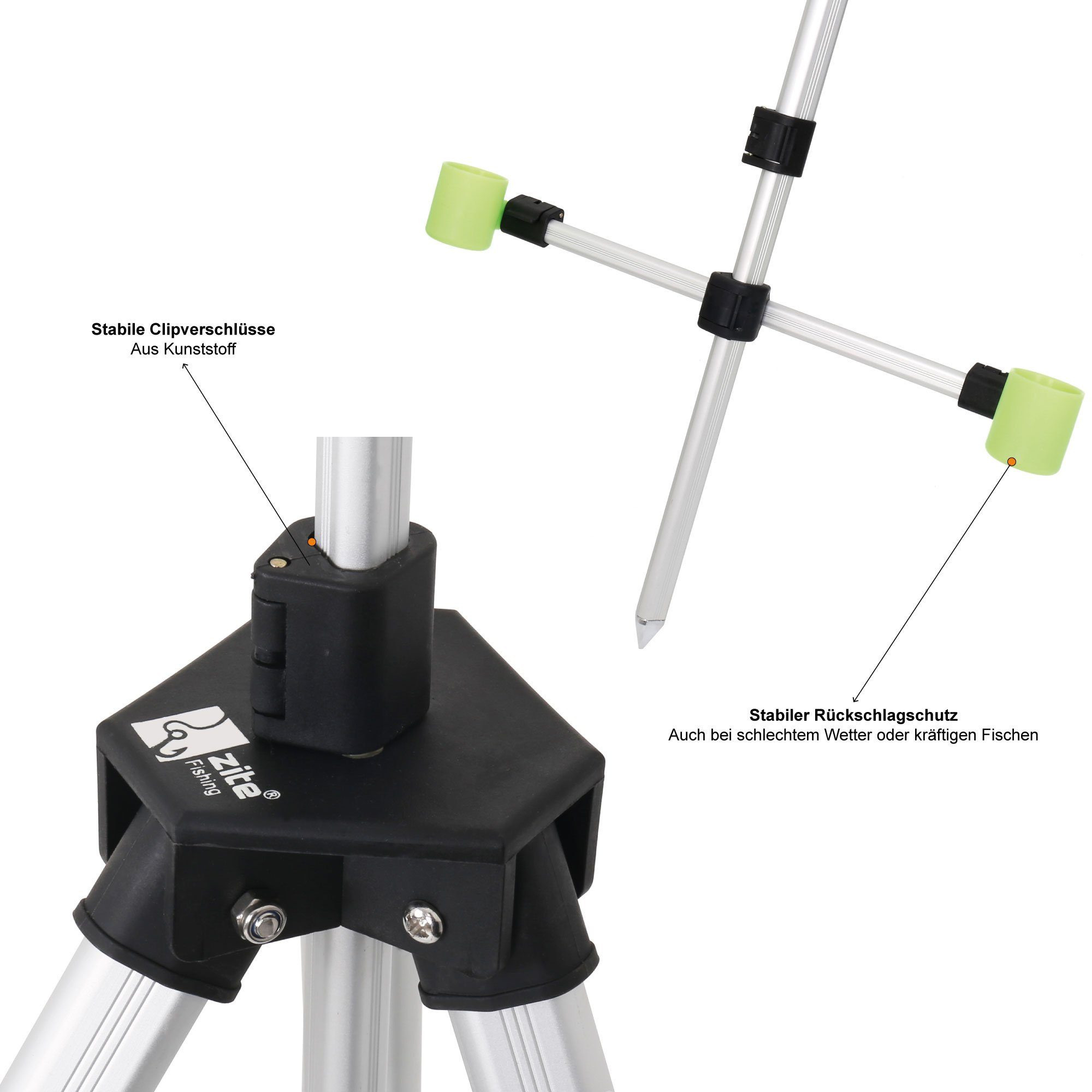 Zite Rutenhalter Brandungsdreibein Teleskopisch Aluminium Tripod mit Tasche für 2 Ruten