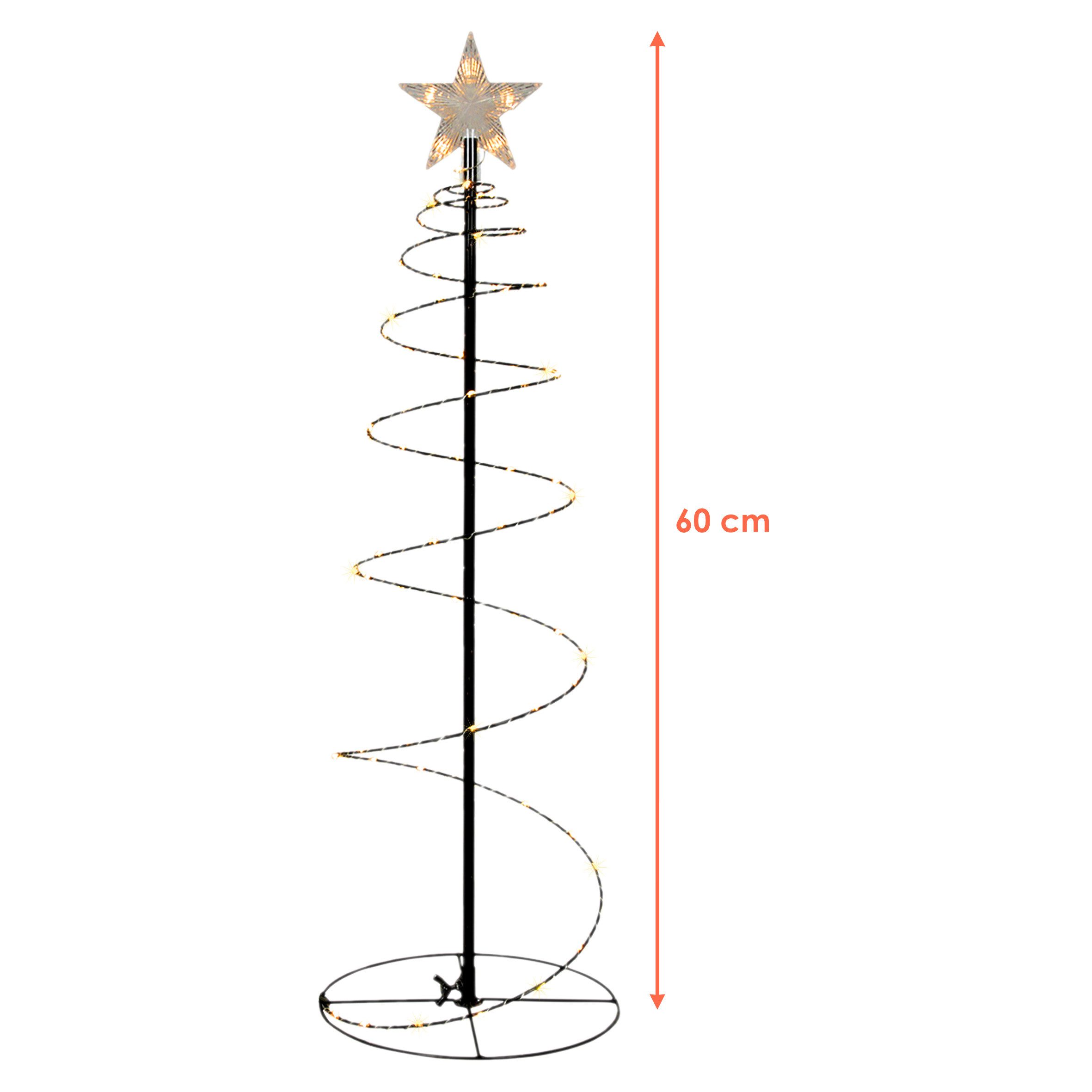 Spetebo LED Dekofigur Spiral Lichterbaum schwarz für Außen 60 cm, für Innen und Außen, LED fest integriert, warm weiß, mit Timer
