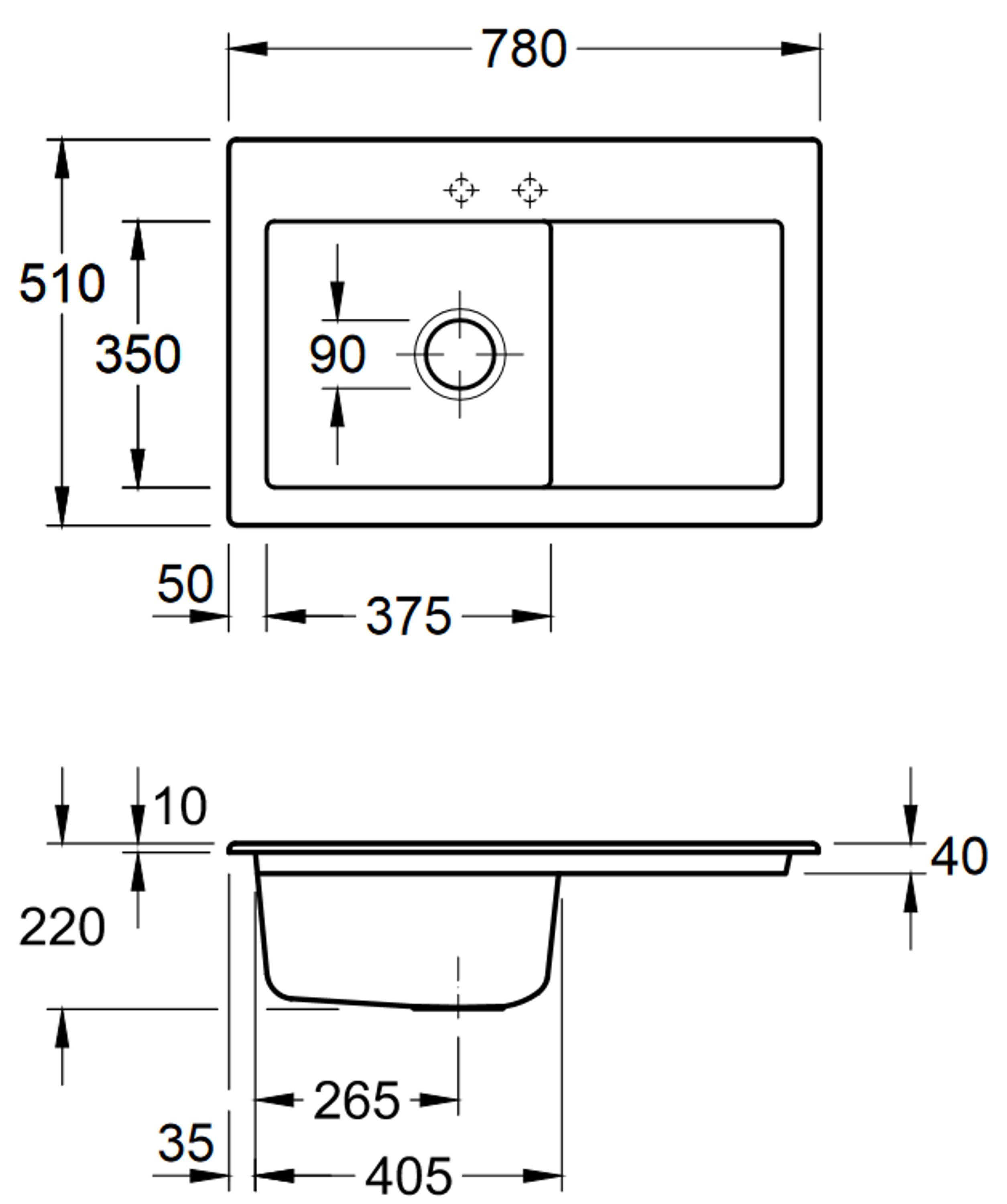 Villeroy & Boch Küchenspüle möglich Rechteckig, 78/22 Serie, 6772 01 links rechts Becken Subway cm, und KR