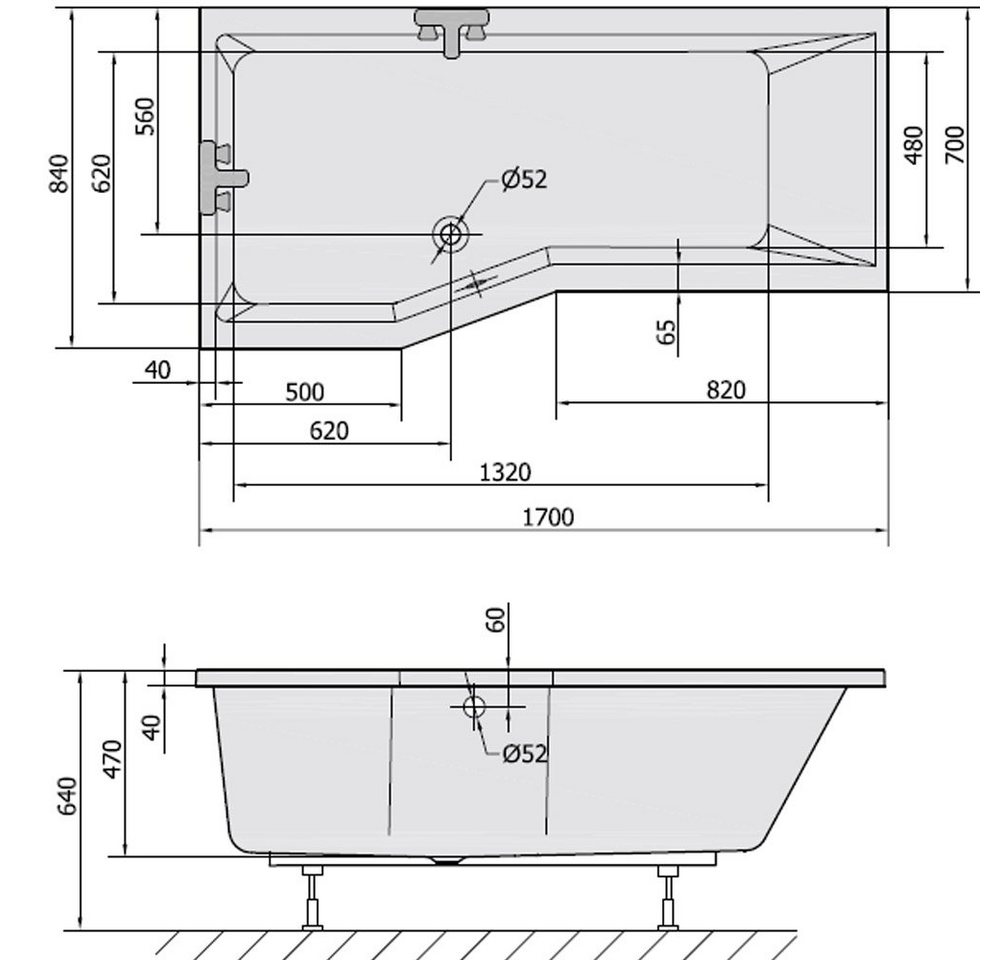 Thumbnail - HAK Badewanne Versys, 170x85/70cm, Komplettset