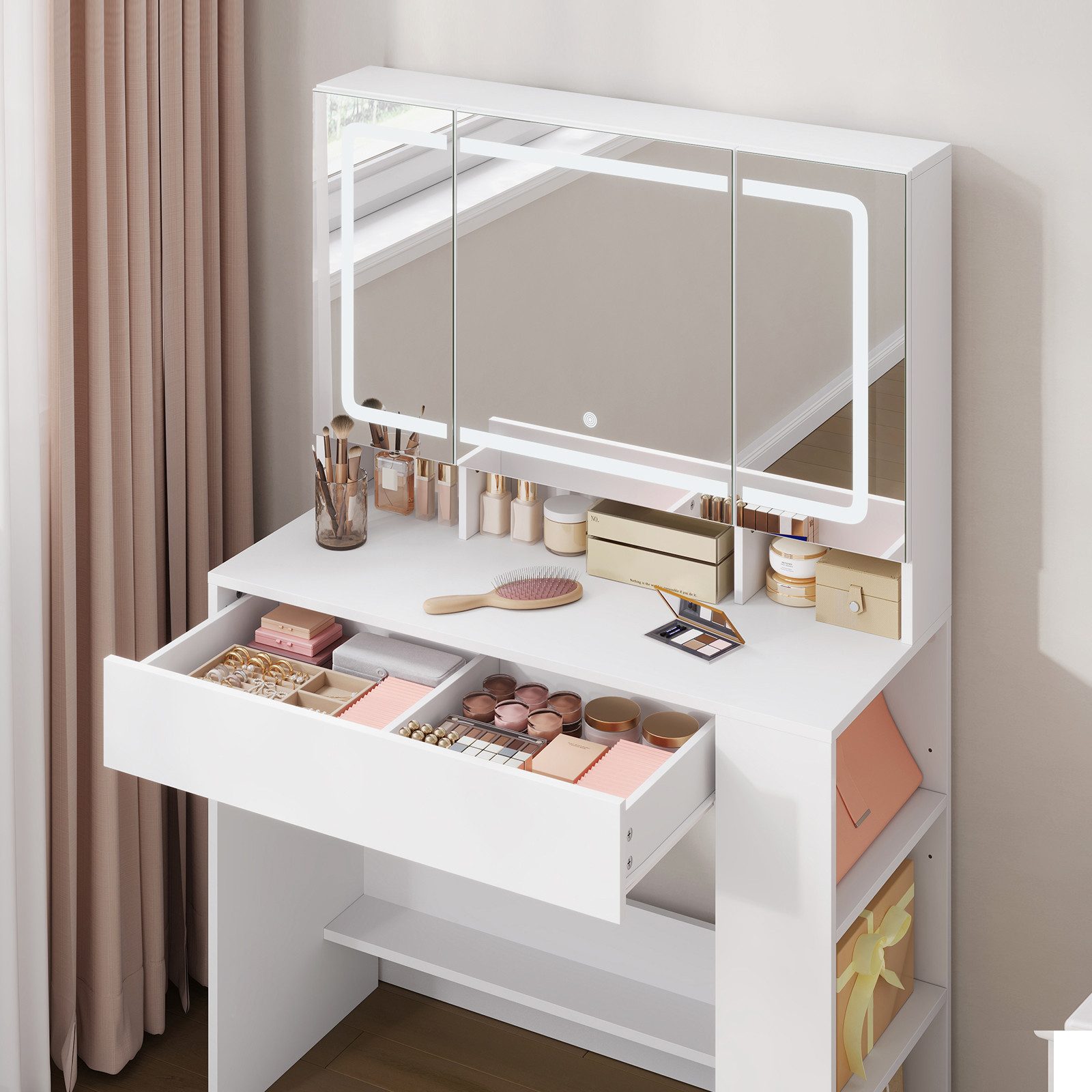Woltu Schminktisch (1-St), mit Spiegel und LED-Beleuchtung, Schubladen, mit günstig online kaufen