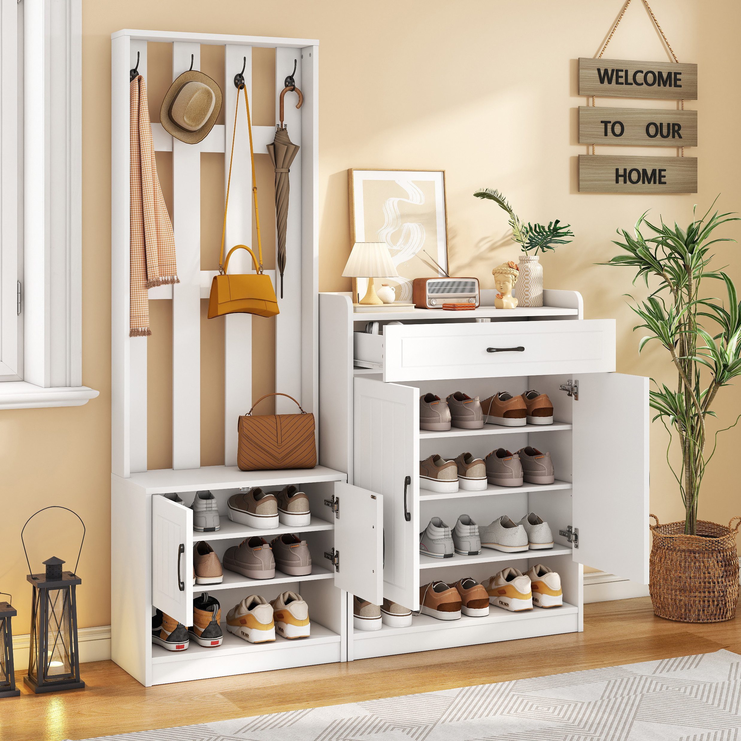 MODFU Garderoben-Set 3-in-1 Lösung, (Wandhängeschrank, Flurtrockenständer, günstig online kaufen