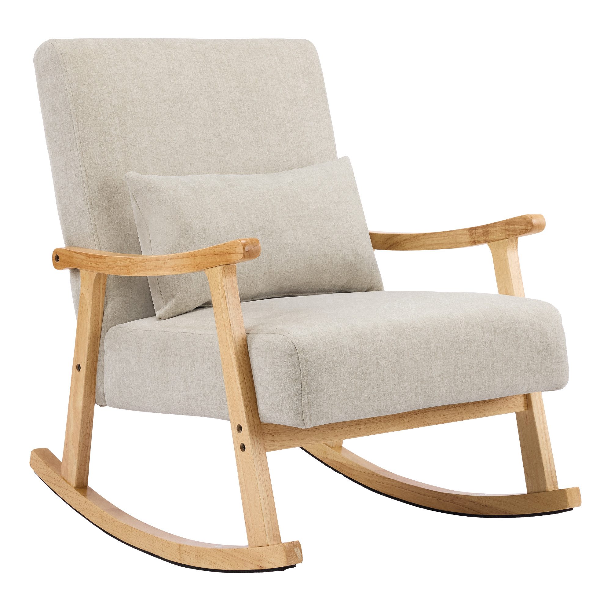 Aunekiv Schaukelstuhl Moderner Relaxsessel mit Kissen, 35° Schaukelwinkel, 65 x 85 x 86 cm (1 St), Holzrahmen, bis 150 kg belastbar, für Wohnzimmer & Schlafzimmer