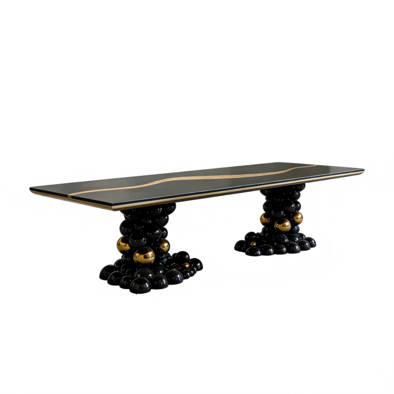 mukuhi Esstisch Esstisch Marmor Schwarz Gold 260x142 cm Luxus 10-12 Pers.