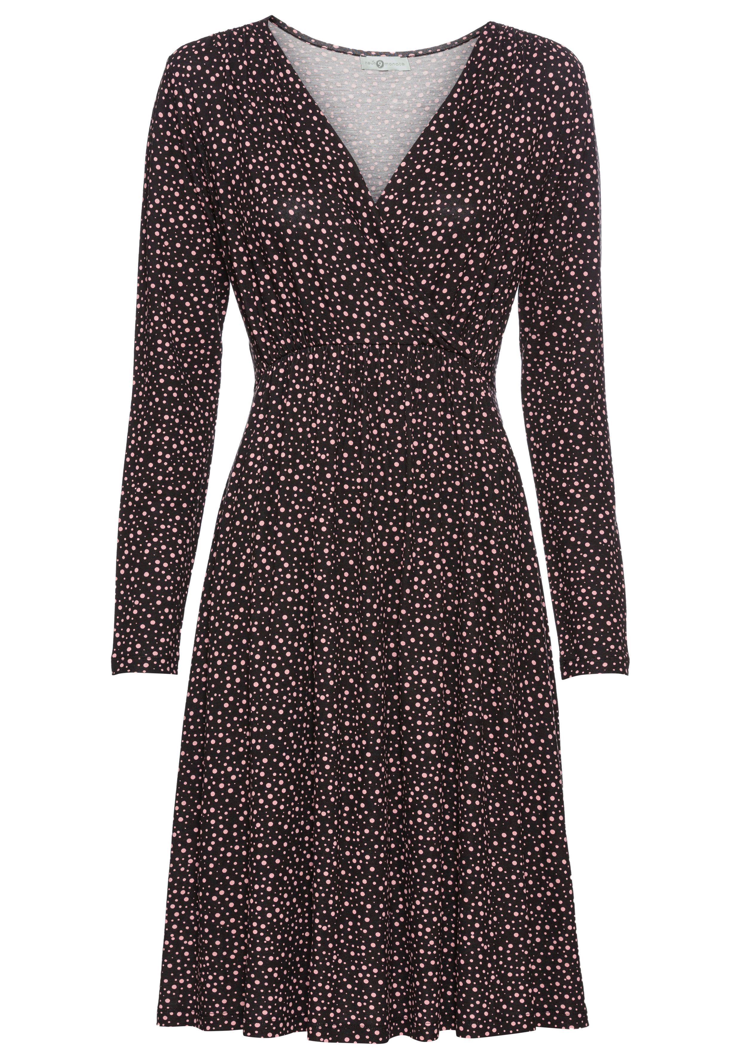 Nine-month maternity dress, for pregnancy and breastfeeding, nursing dress in a flowing shape and with a polka dot pattern