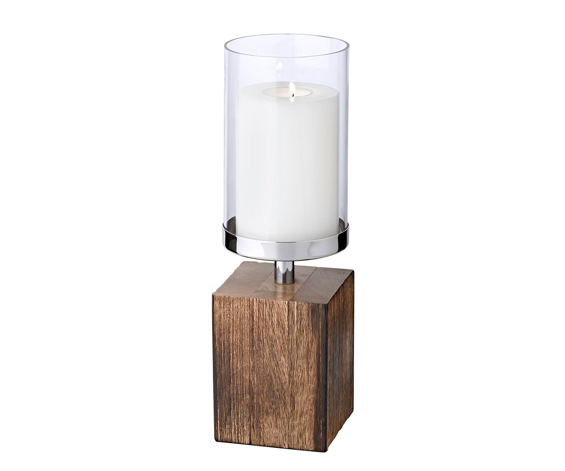 EDZARD Kerzenständer Meo, Kerzenhalter für Stumpenkerzen mit Ø 9 cm, vernickelter Edelstahl/Holz