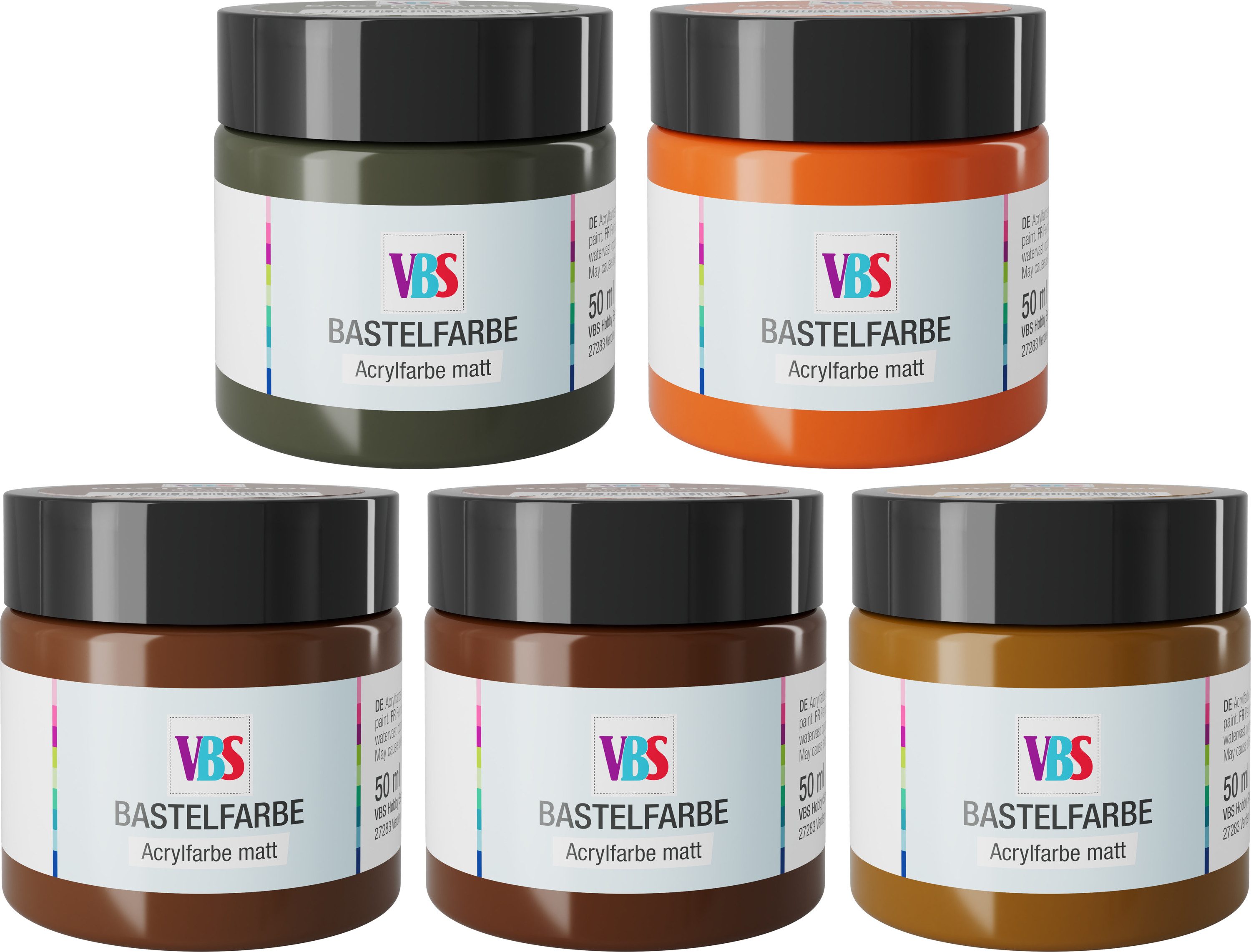 VBS Bastelfarbe Bastelfarben Set Whispering Woods, 5 x 50 ml