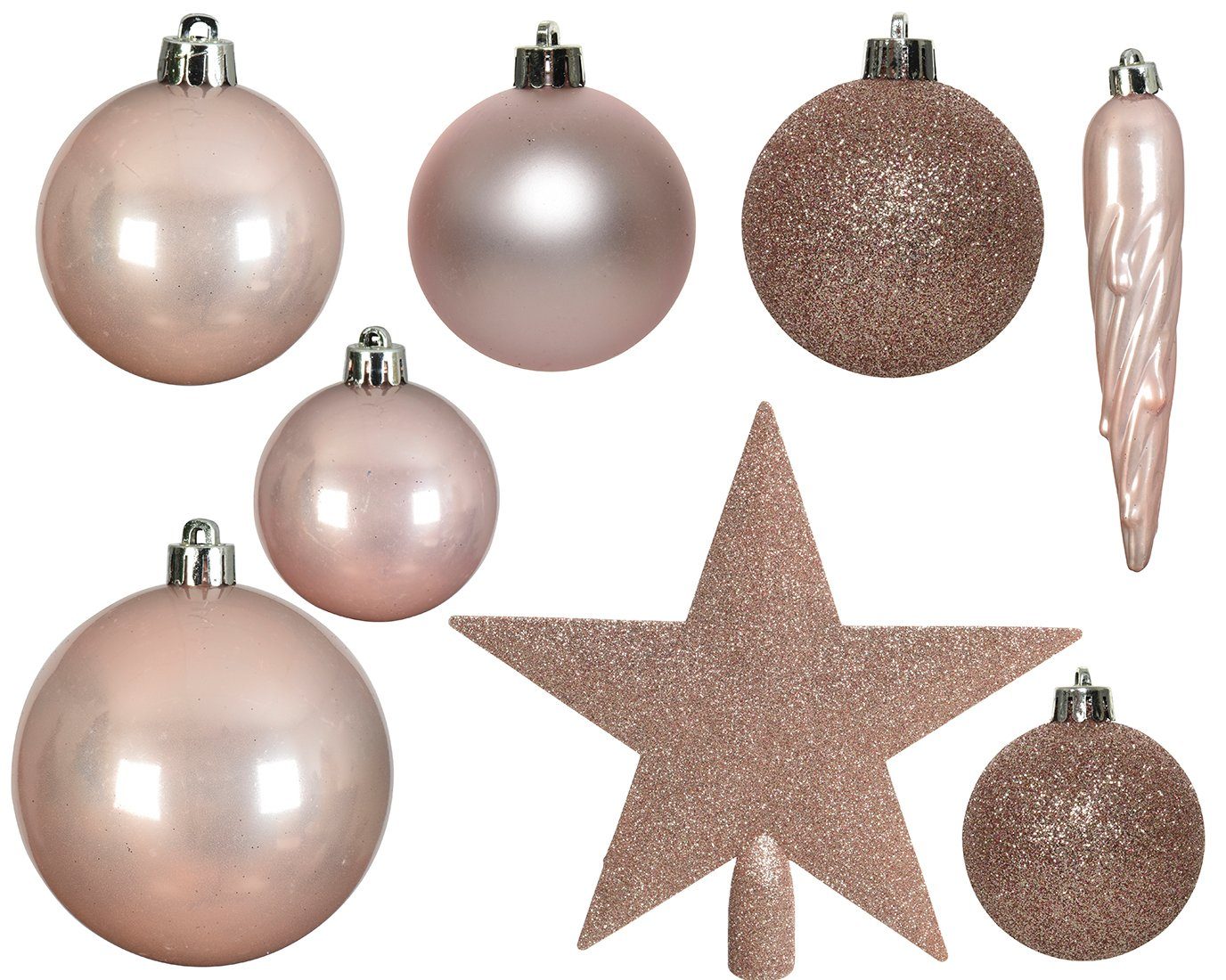 Decoris season decorations Weihnachtsbaumkugel, Weihnachtskugeln mit Christbaumstern Kunststoff rosa, 33er Set | Weihnachtskugeln