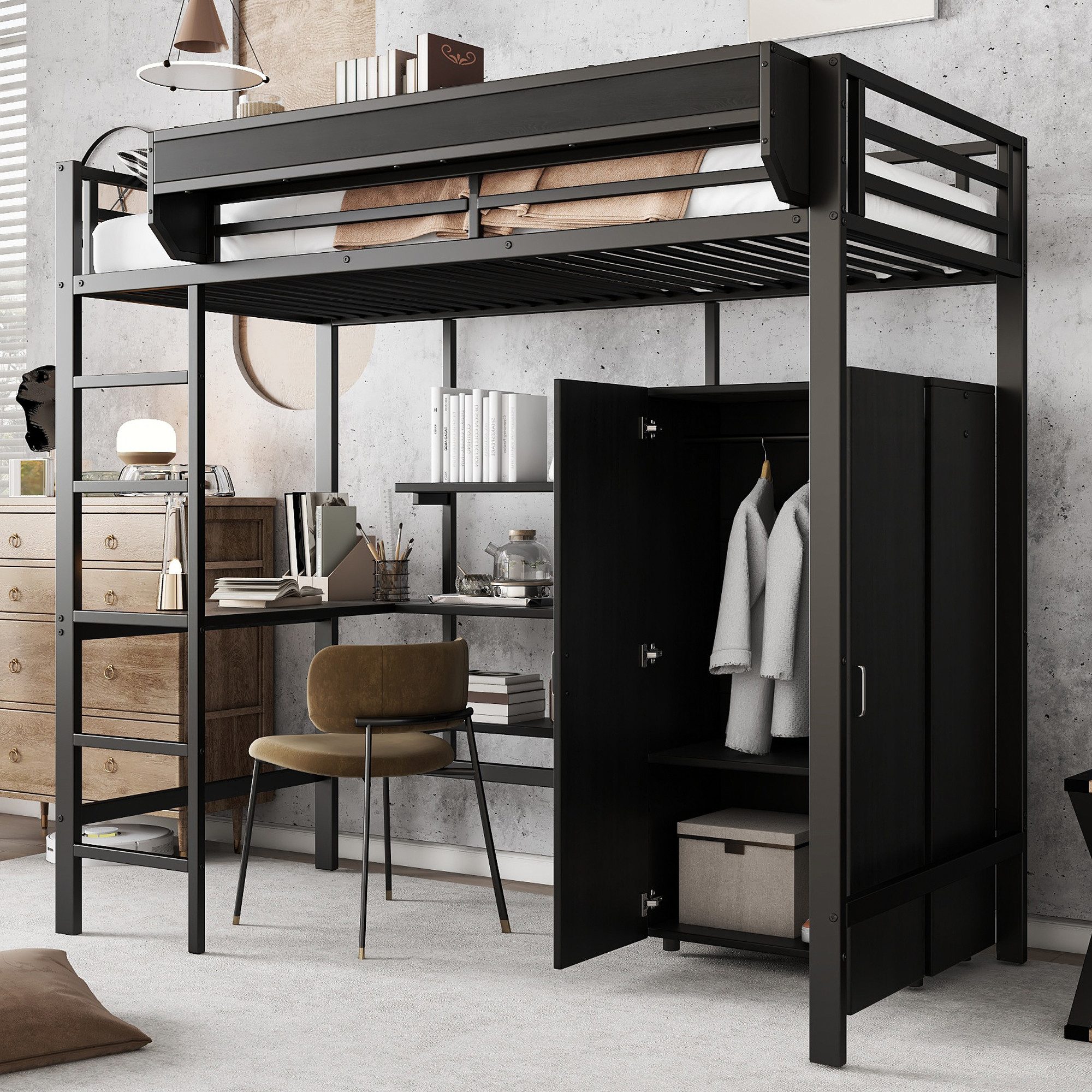 TavilaEcon Hochbett mit Tisch & Kleiderschrank günstig online kaufen