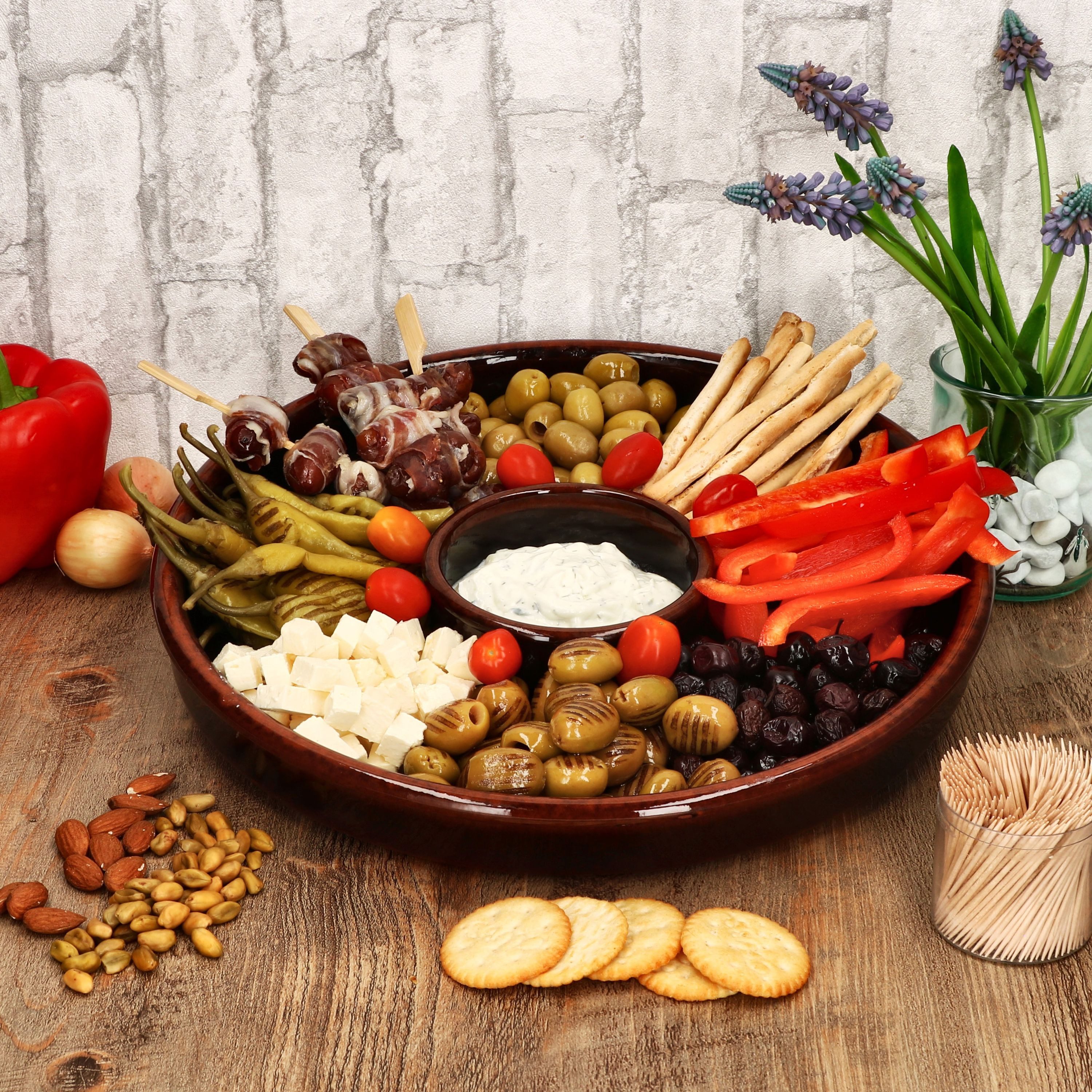 MamboCat Tapas-Schale Juego Tapas Schale Ø33,5cm Ton Cazuela groß Dipschälchen Antipasti, Ton