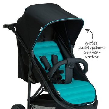 Hauck Kinder-Buggy Rapid 3 - Caviar Turquoise, Dreirad Kinderbuggy klein faltbar, mit Liegefunktion, höhenverstellbar