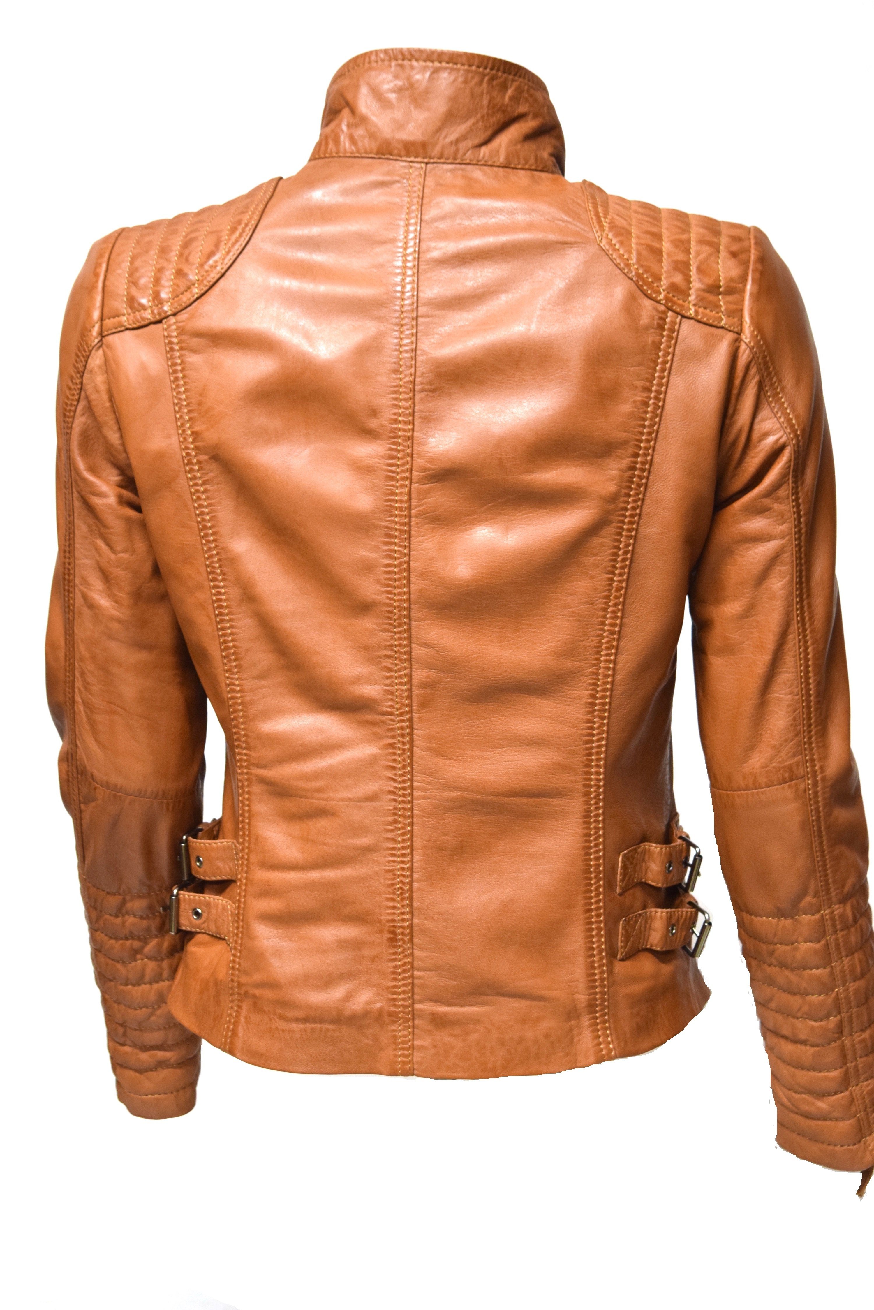 Zimmert Leather Lederjacke Amy (1-St) weiches Lammnappa Leder, Rot, Braun, Cognac, Schwarz