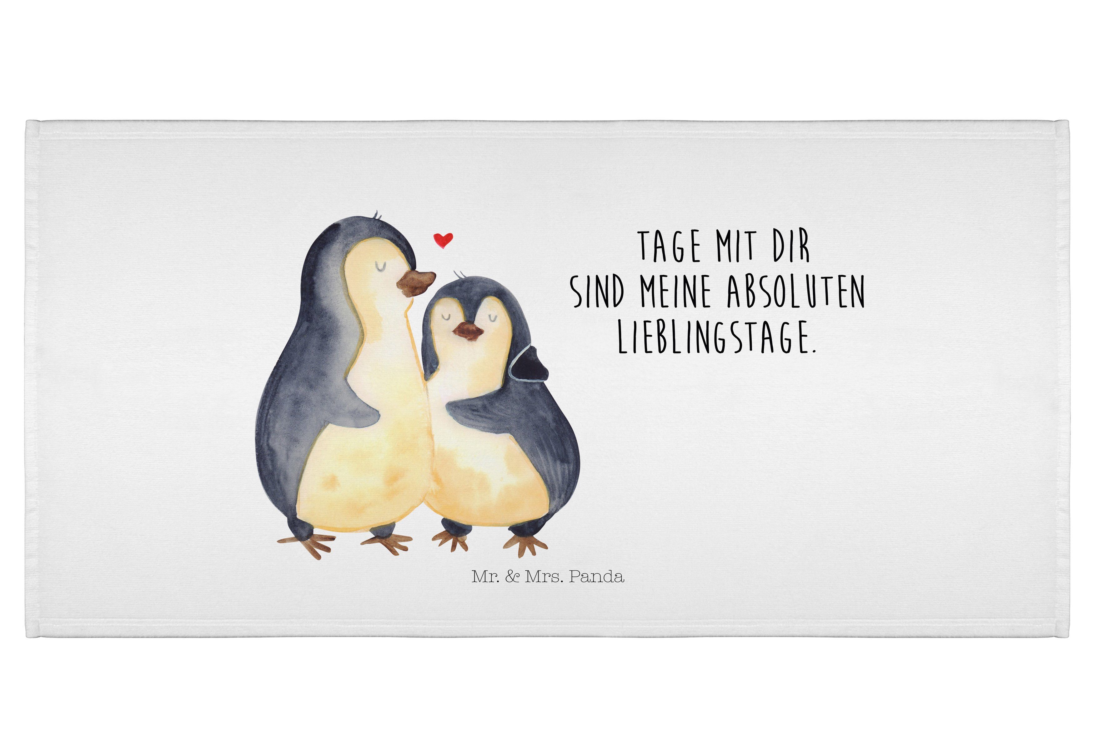 Mr. & Mrs. Panda Handtuch Pinguin umarmen, Handtuch, Weiß, Handtuch, Liebe, Hochzeitstag, gesic, Kunstfaser (Packung), gesichtstuch Hochzeit Baumwollhandtuch 50x100