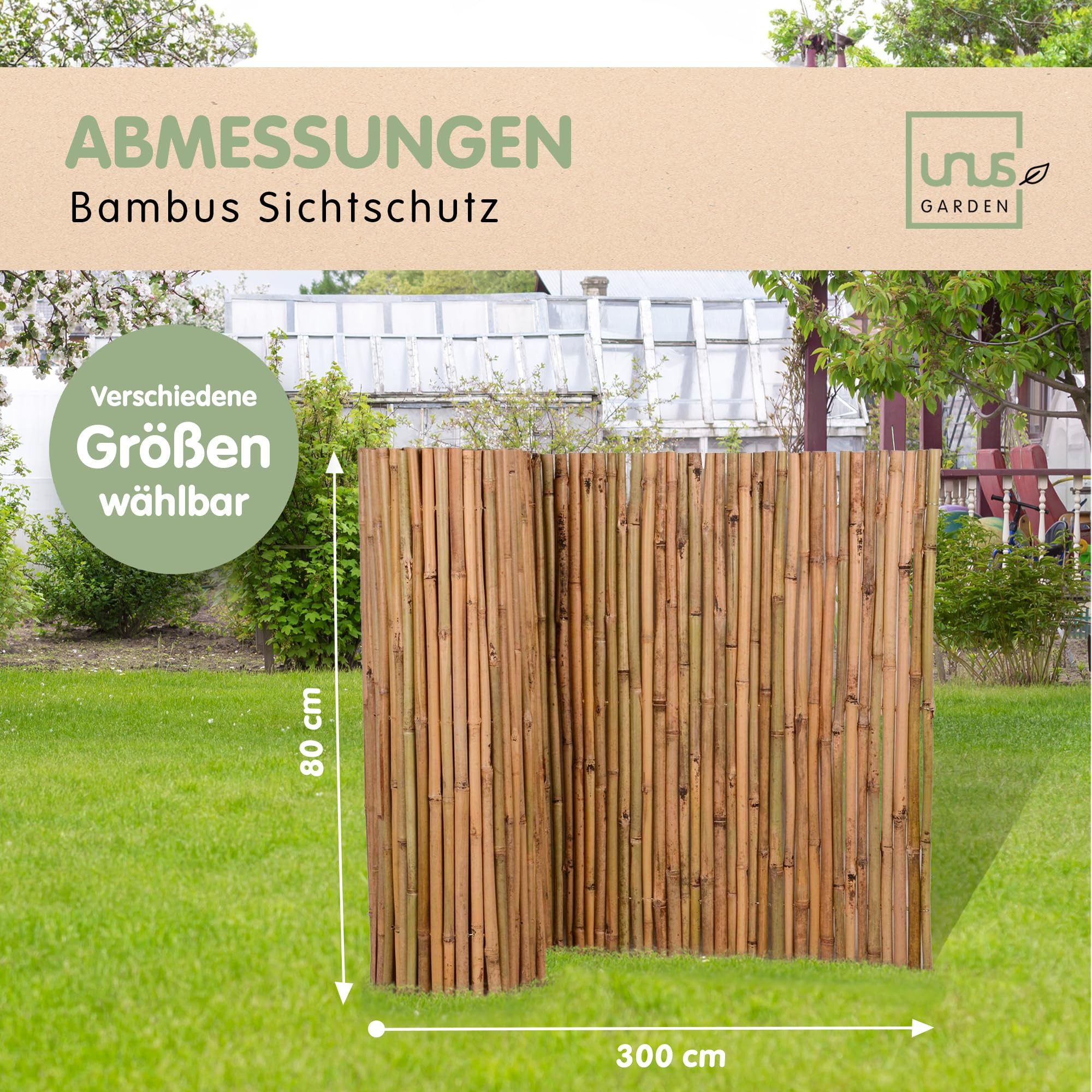 UNUS GARDEN Balkonsichtschutz Sichtschutzmatte Bambus (1-St., verschiedene Größen) Windschutz, natürlicher Sichtschutz, Sichtschutzzaunmatte
