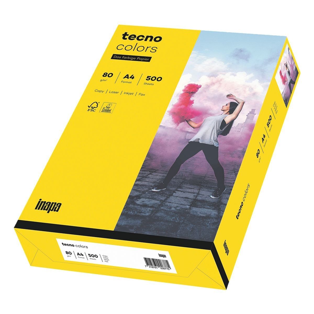 Inapa tecno Format 80 A4, tecno g/m², Kopierpapier und / Blatt DIN Intensivfarben, 500 Rainbow Colors, intensivgelb Drucker-