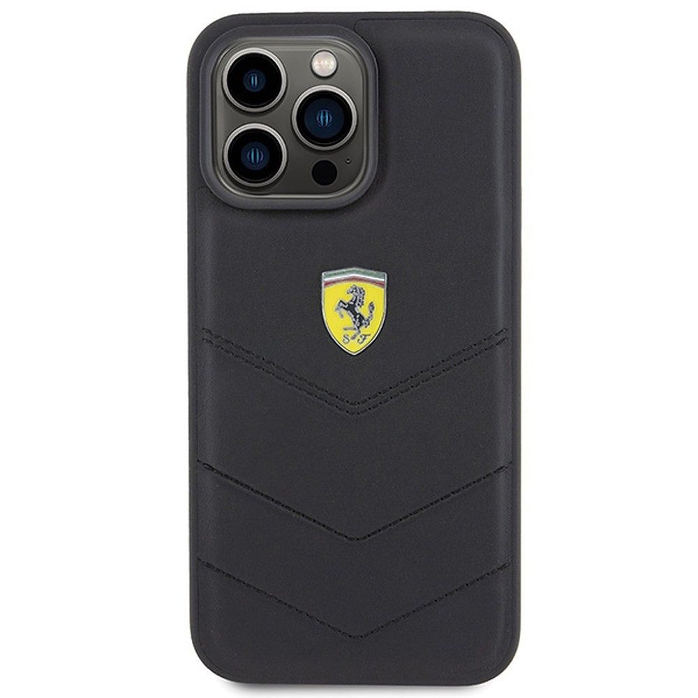 Ferrari Handyhülle Gesteppte Lederhülle, Öko-Leder, Steppnähte, Metalllogo, Kameraschutz