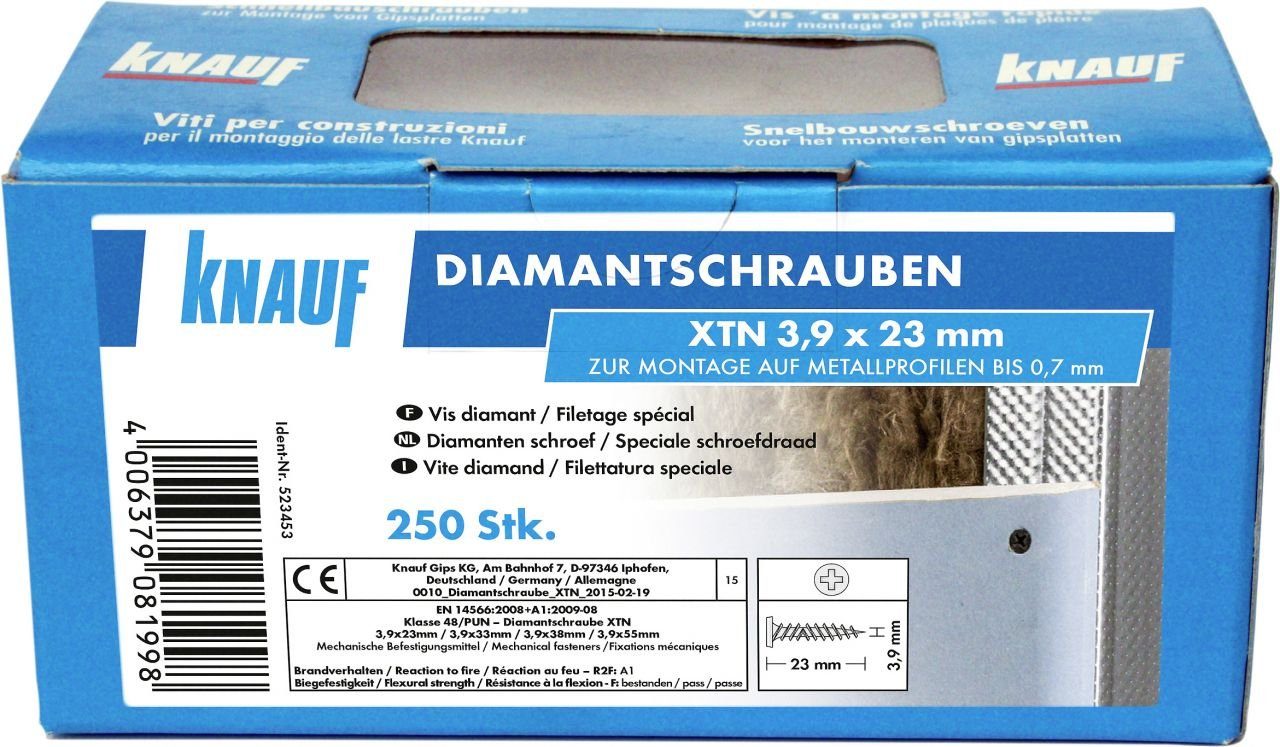 KNAUF Trockenbauschrauber Knauf Diamantschr. 3,9 mm Stück 23 x XTN 250