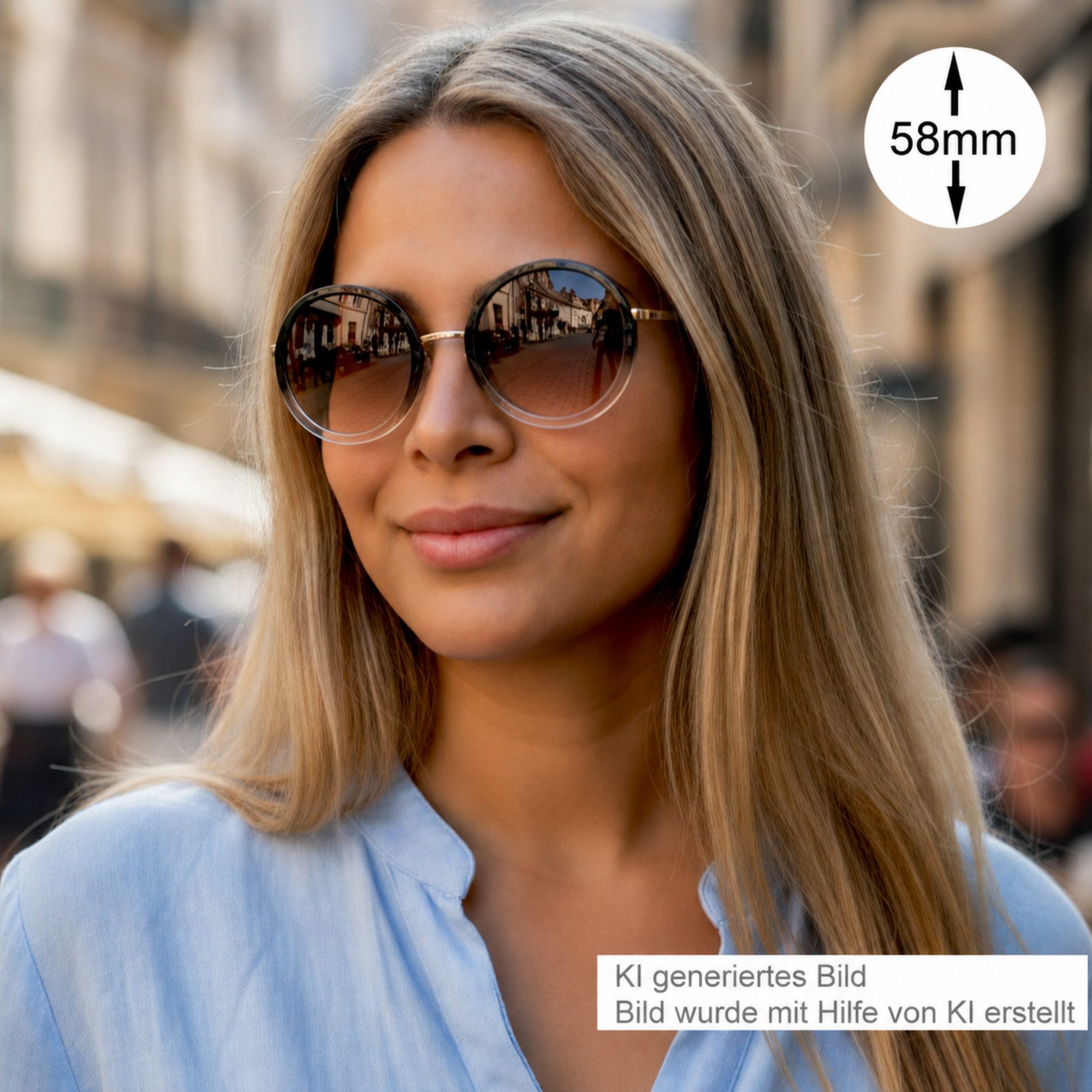 LUXXADA Sonnenbrille Damen Nickelbrille Brille Gold mit Brillenbeutel Hippie Brille Runde Gläser Braun Getönt mit Rand