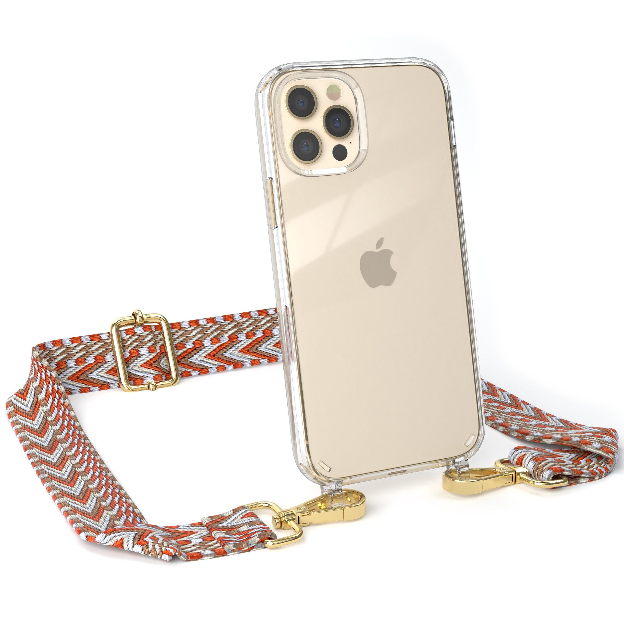 EAZY CASE Handykette Boho Umhängeband für iPhone 12 / iPhone 12 Pro 6,1 Zoll, Backcover Handyhülle zum Umhängen Ersatzkordel Handy Tasche Orange