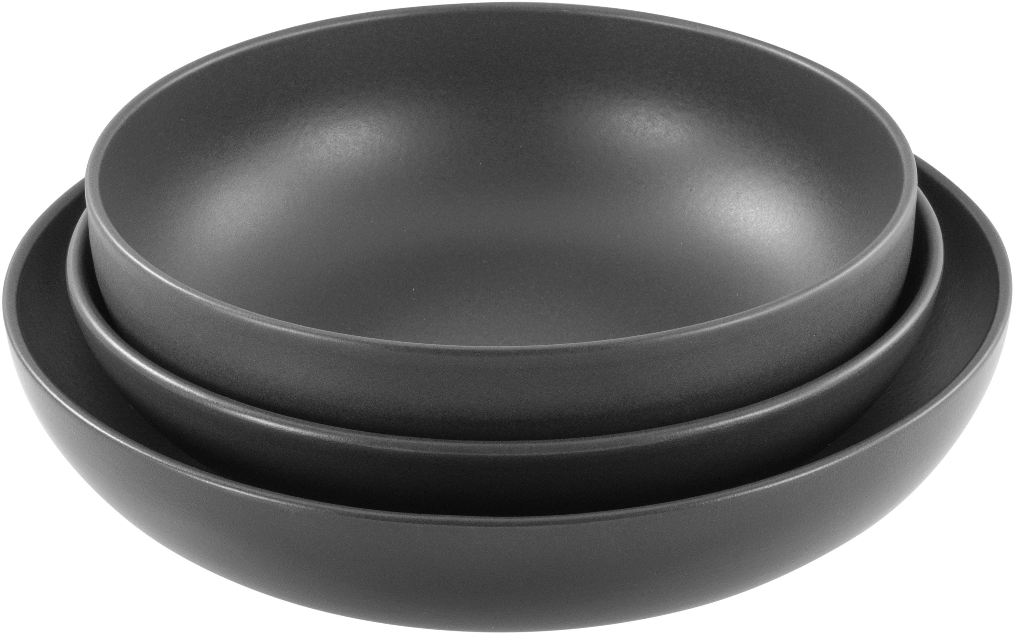 CreaTable Servierschale Uno black, Servierschalen Set 3-tlg, Steinzeug, (Set, 3-tlg), Seidenmatte Spezialglasur, Harmonisch ausbalanciert