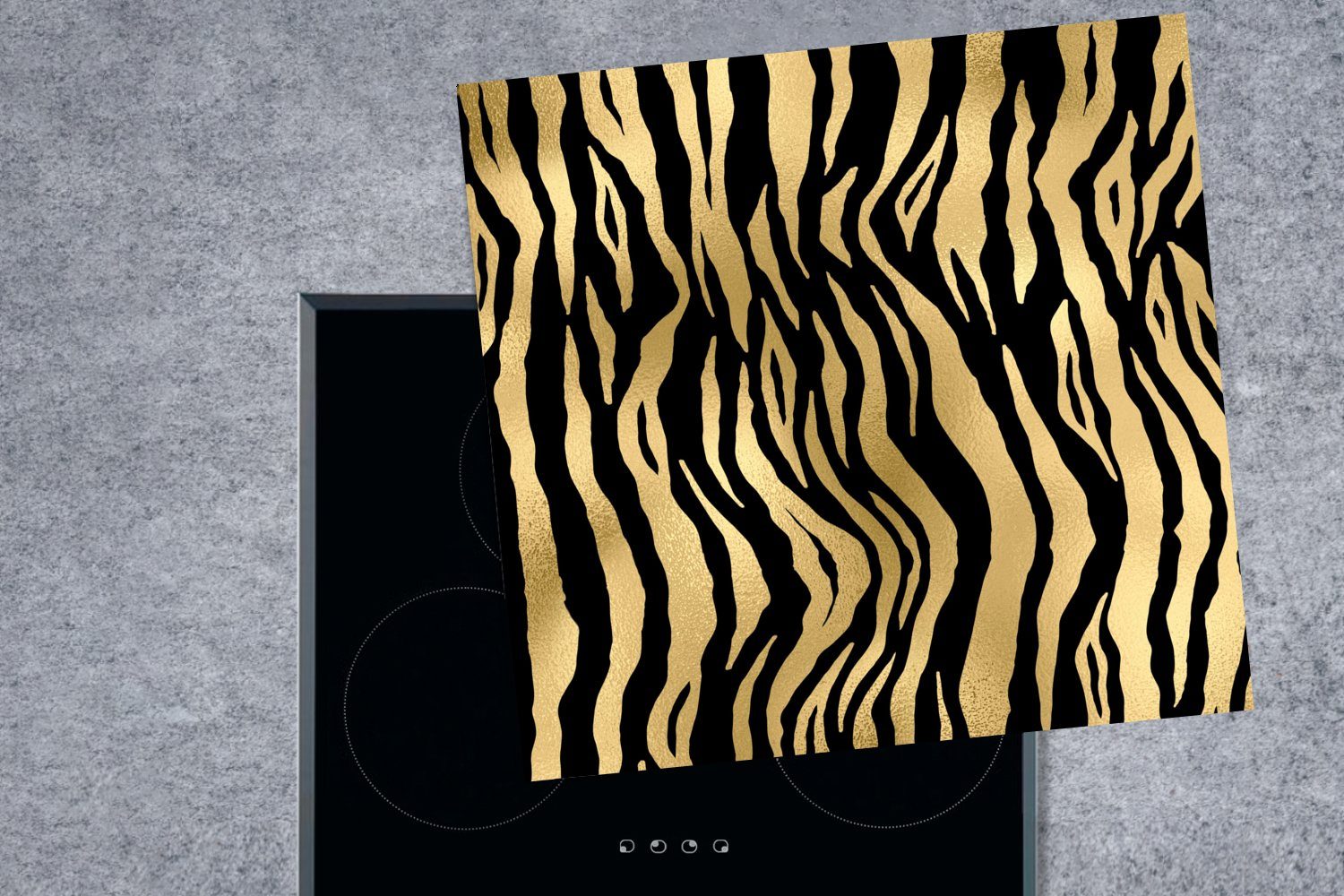 cm, - (1 küche Vinyl, 78x78 für - Arbeitsplatte Gold, Zebra Muster MuchoWow Ceranfeldabdeckung, Herdblende-/Abdeckplatte tlg),
