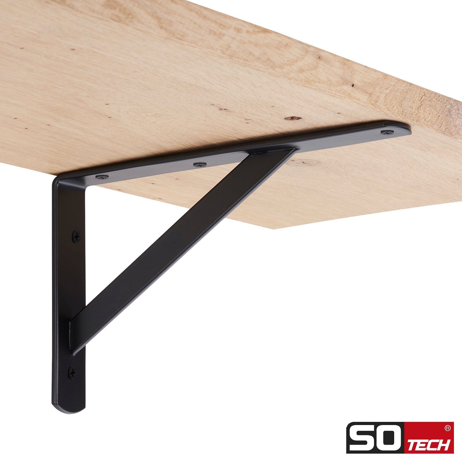 SO-TECH® Wandregalhalter Schwerlast-Konsole Regalkonsole BLACKLINE I schwarz, Spar-Set 4-tlg., Tragkraft bis zu 200 kg / Paar - 25 x 15 x 3 x 0,4 cm