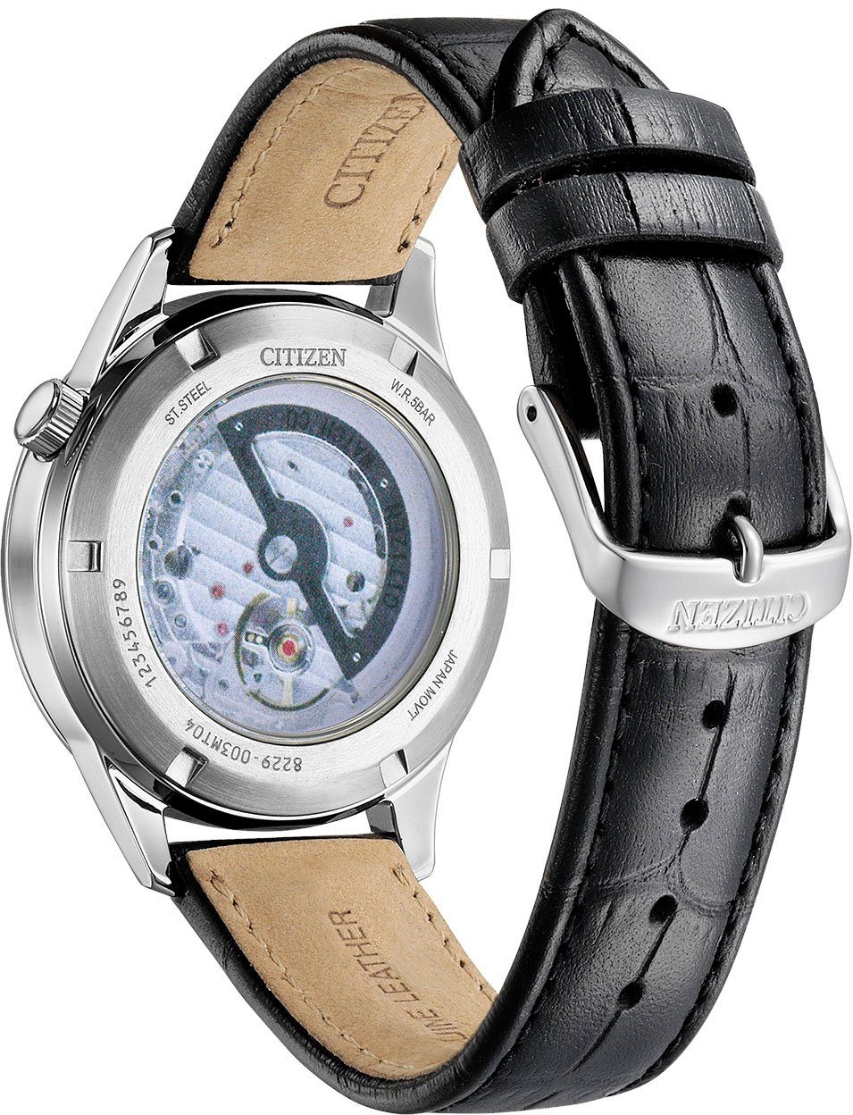 Citizen Automatikuhr NH9131-14E, Armbanduhr, Herrenuhr, Damenuhr, offene Unruh, Lederarmband