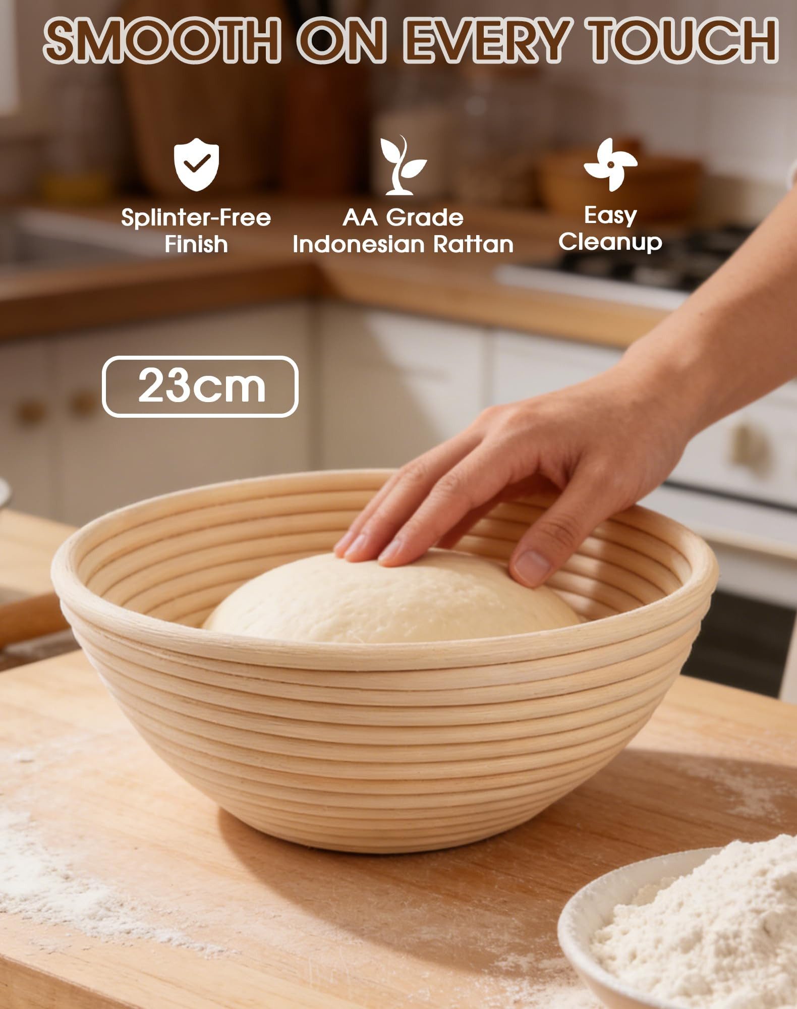 SURFOU Gärkorb 10-tlg Sauerteig Starter Set, Sauerteig Zubehör mit Gärkörbchen Rund, (Sauerteig Starter Set Komplett Set zum Brotbacken mit Rattan Gärkorb, Star – Bild 4 von 5